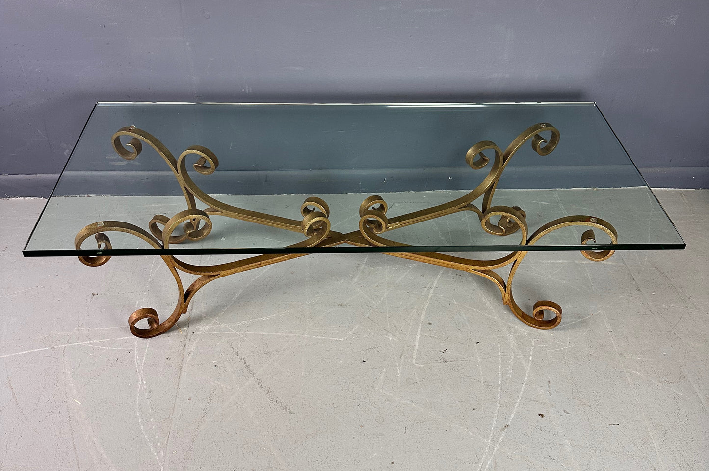 1970s Gilt Iron Scroll Hollywood Regency Cocktail Table with Curvaceous Legs