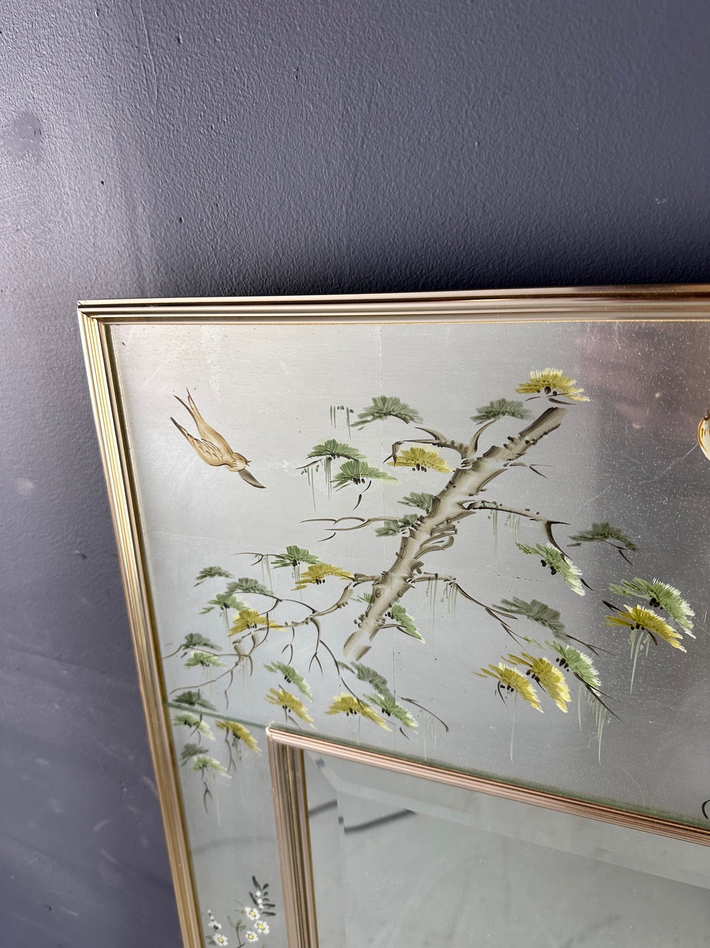 SOLD – LaBarge Silver Leaf Eglomise Mirror Mid Century 1982