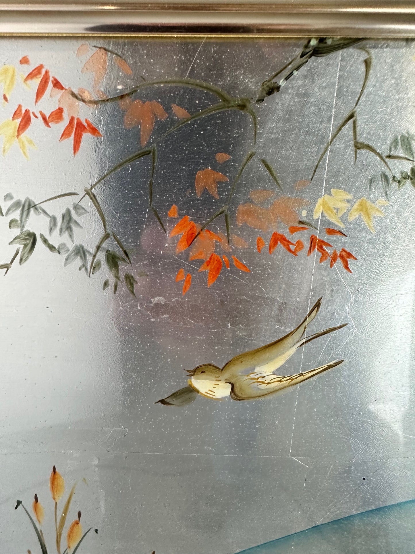 SOLD – LaBarge Silver Leaf Eglomise Mirror Mid Century 1982