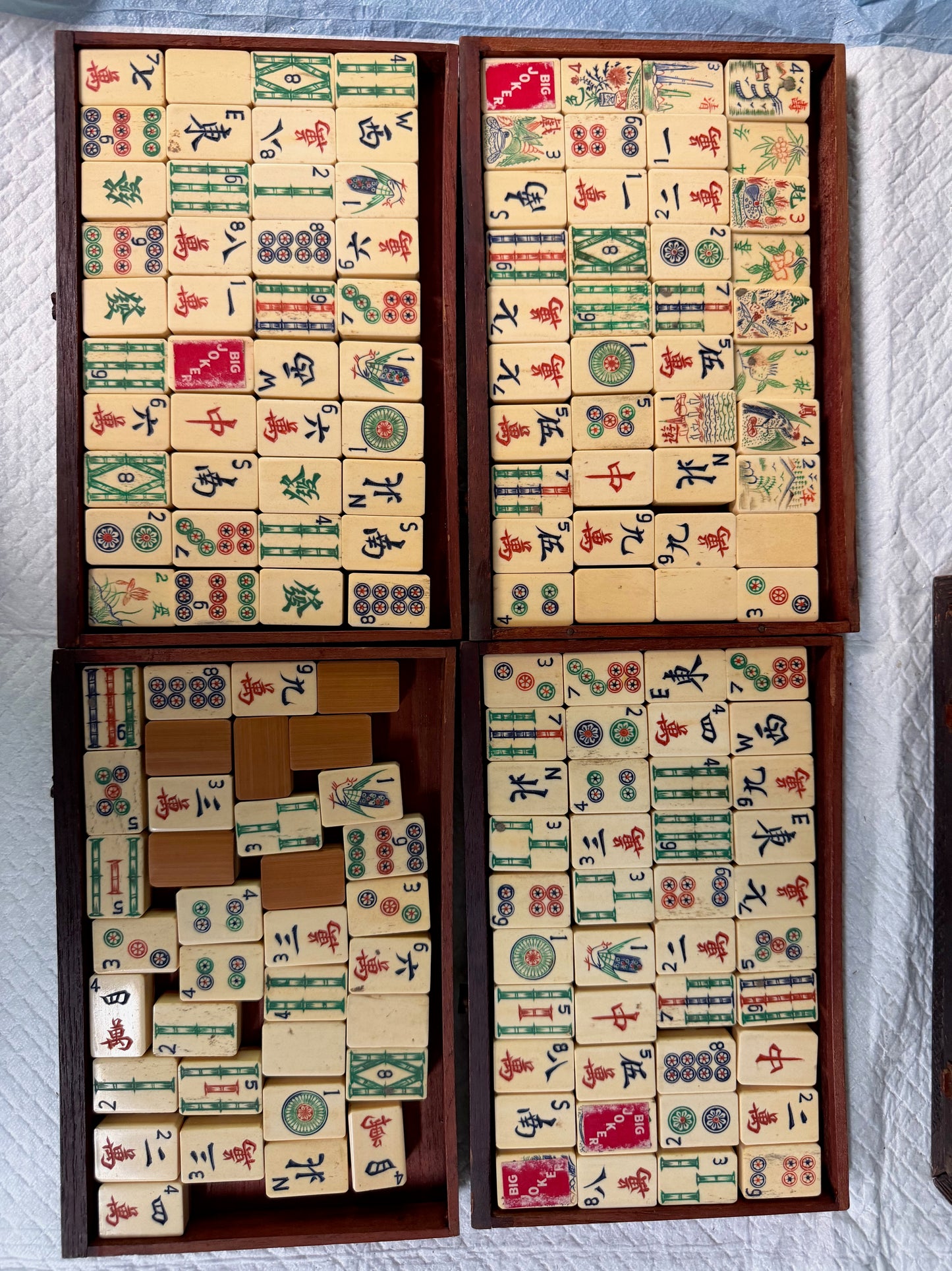 Antique Chinese Mahjong Set in Carved Dragon-Motif Wood Case, Early 20th Century