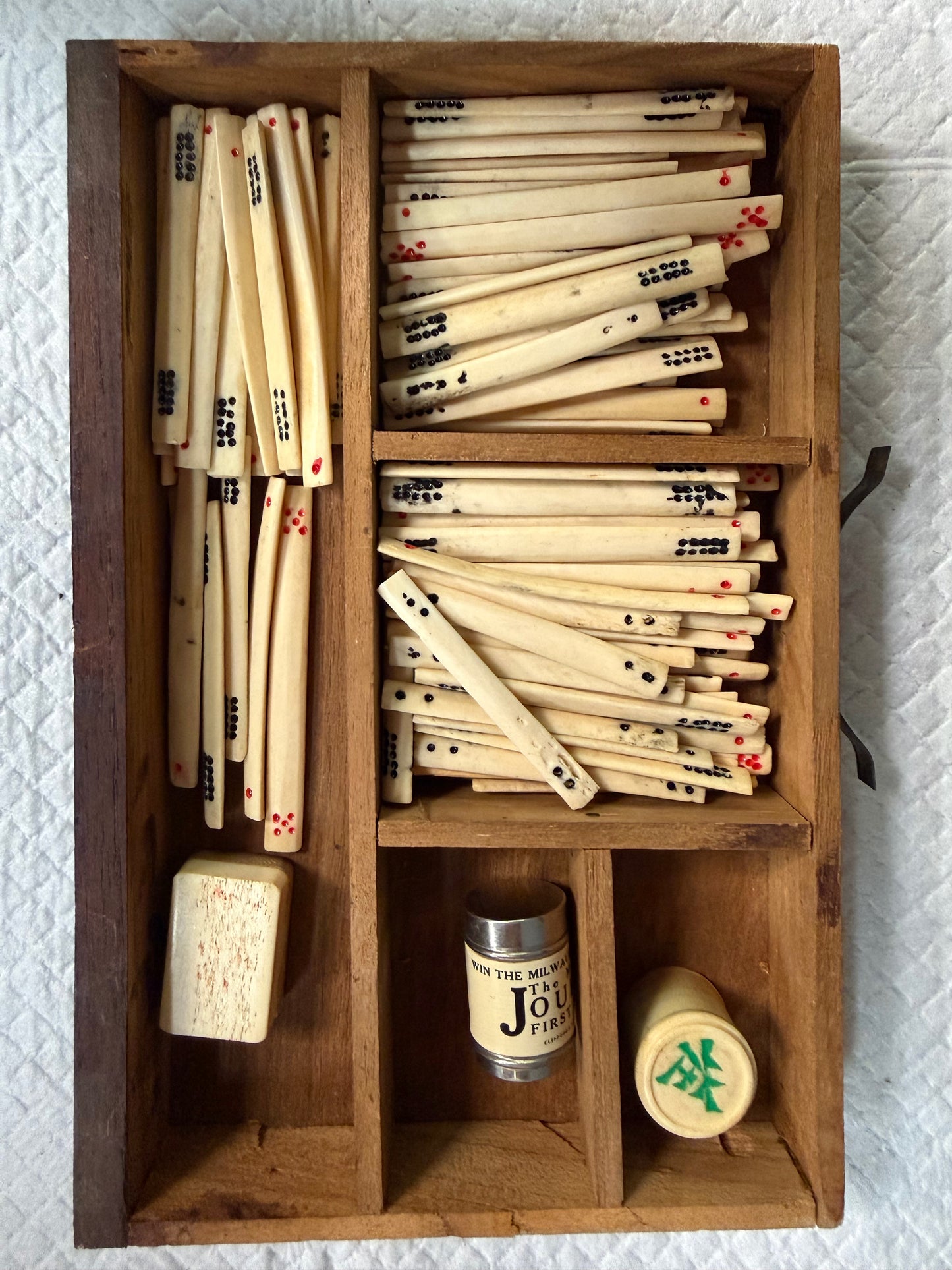 Antique Chinese Mahjong Set in Carved Dragon-Motif Wood Case, Early 20th Century