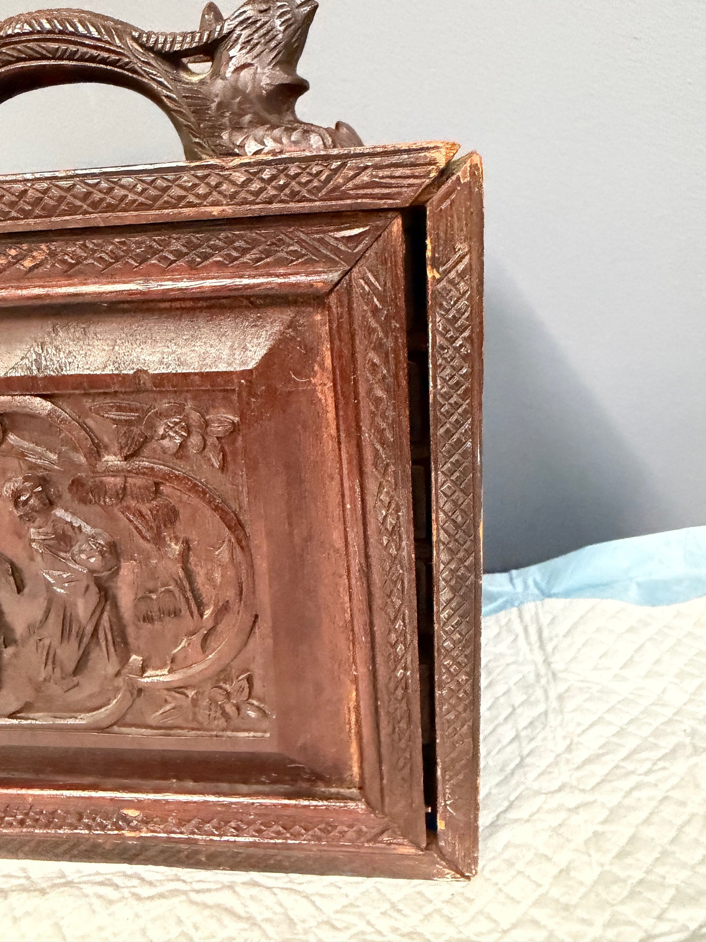 Antique Chinese Mahjong Set in Carved Dragon-Motif Wood Case, Early 20th Century