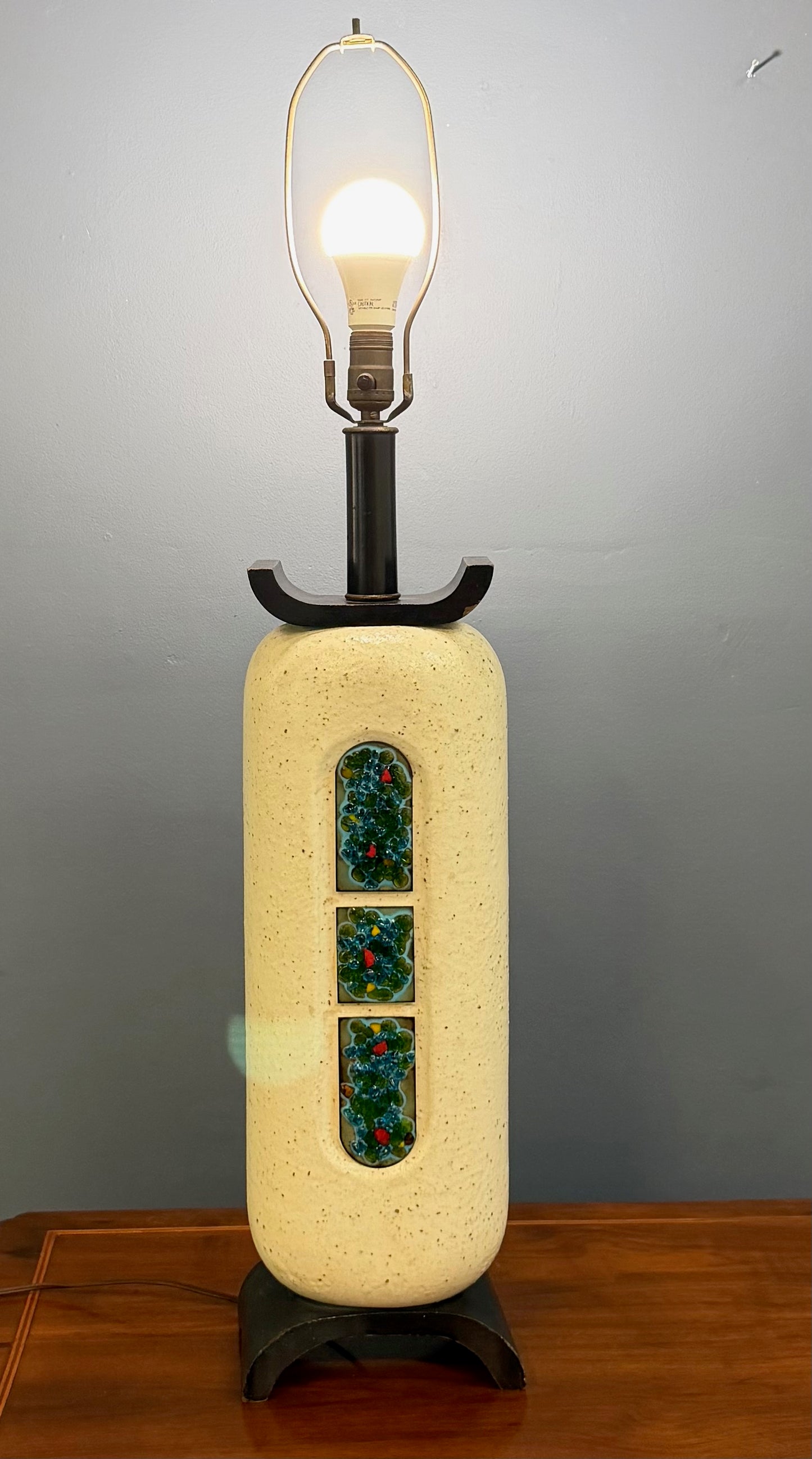 Ceramic Lamp W/ Fused Glass Mosaic Panels, Attributed to Bitossi for Raymor 1960