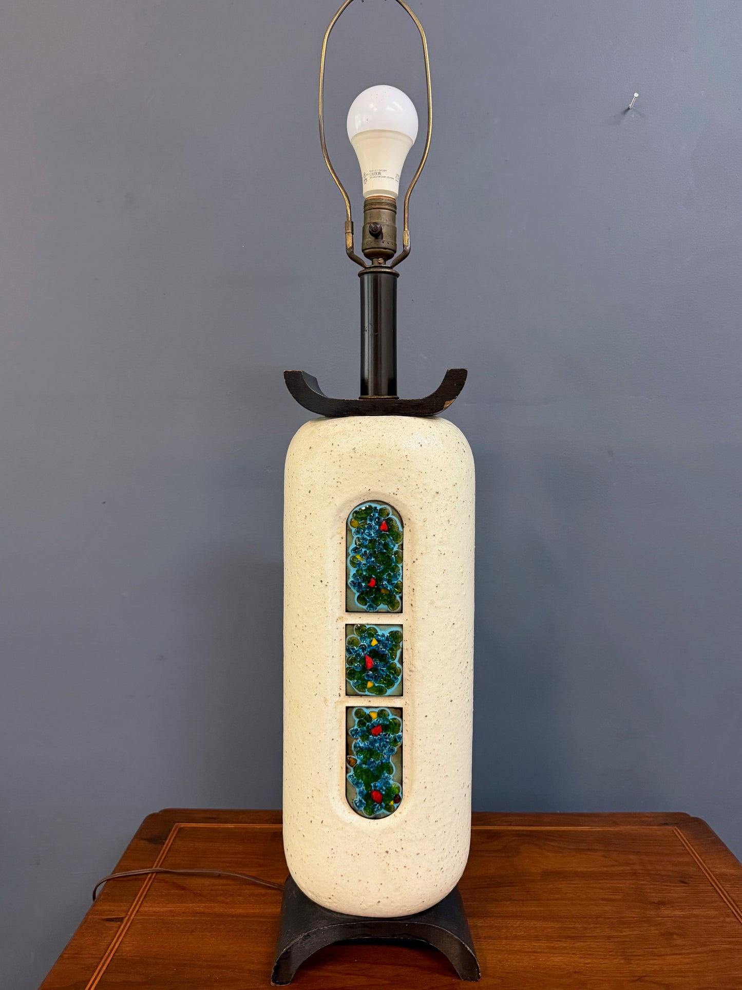 Ceramic Lamp W/ Fused Glass Mosaic Panels, Attributed to Bitossi for Raymor 1960