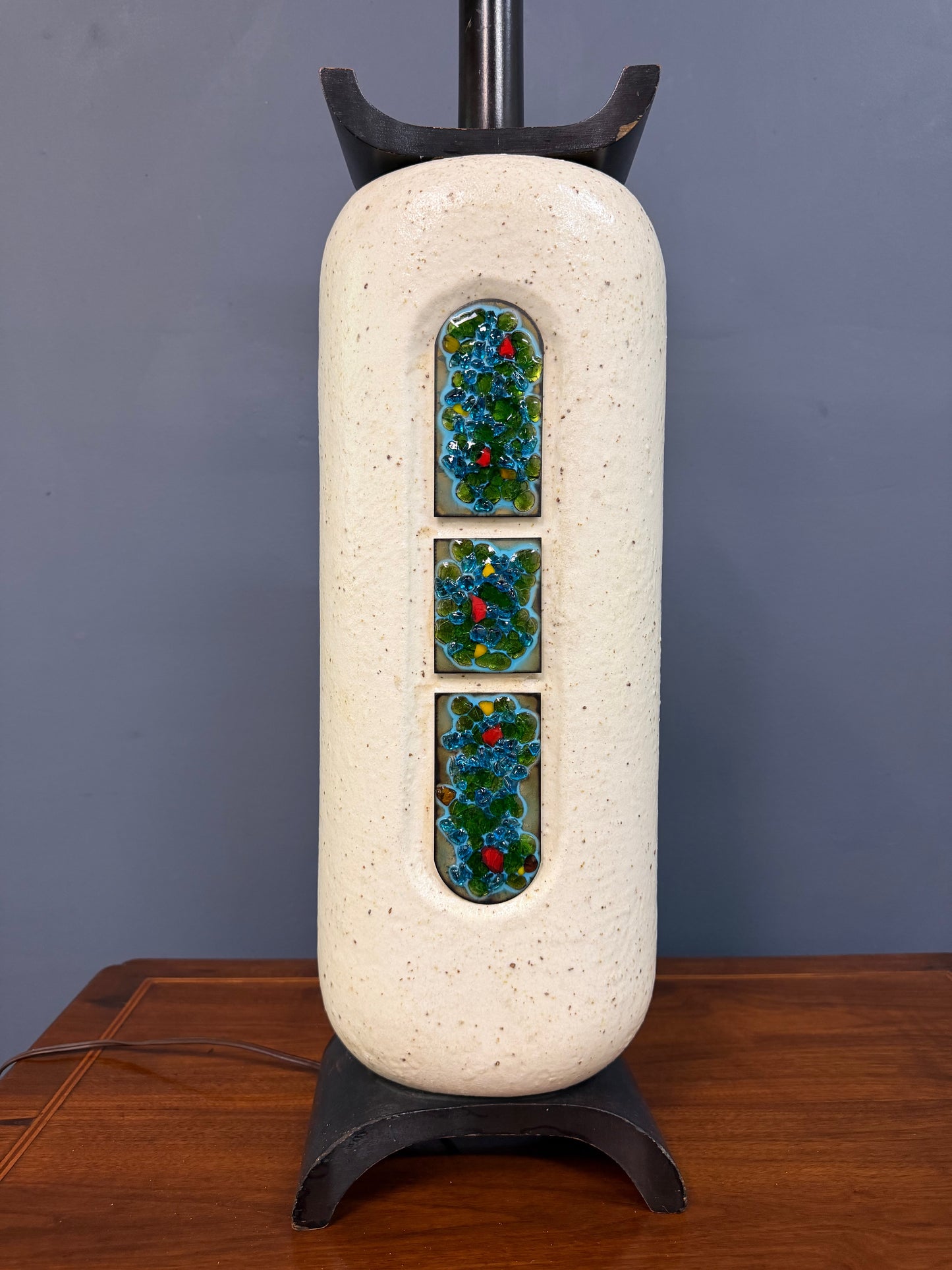 Ceramic Lamp W/ Fused Glass Mosaic Panels, Attributed to Bitossi for Raymor 1960