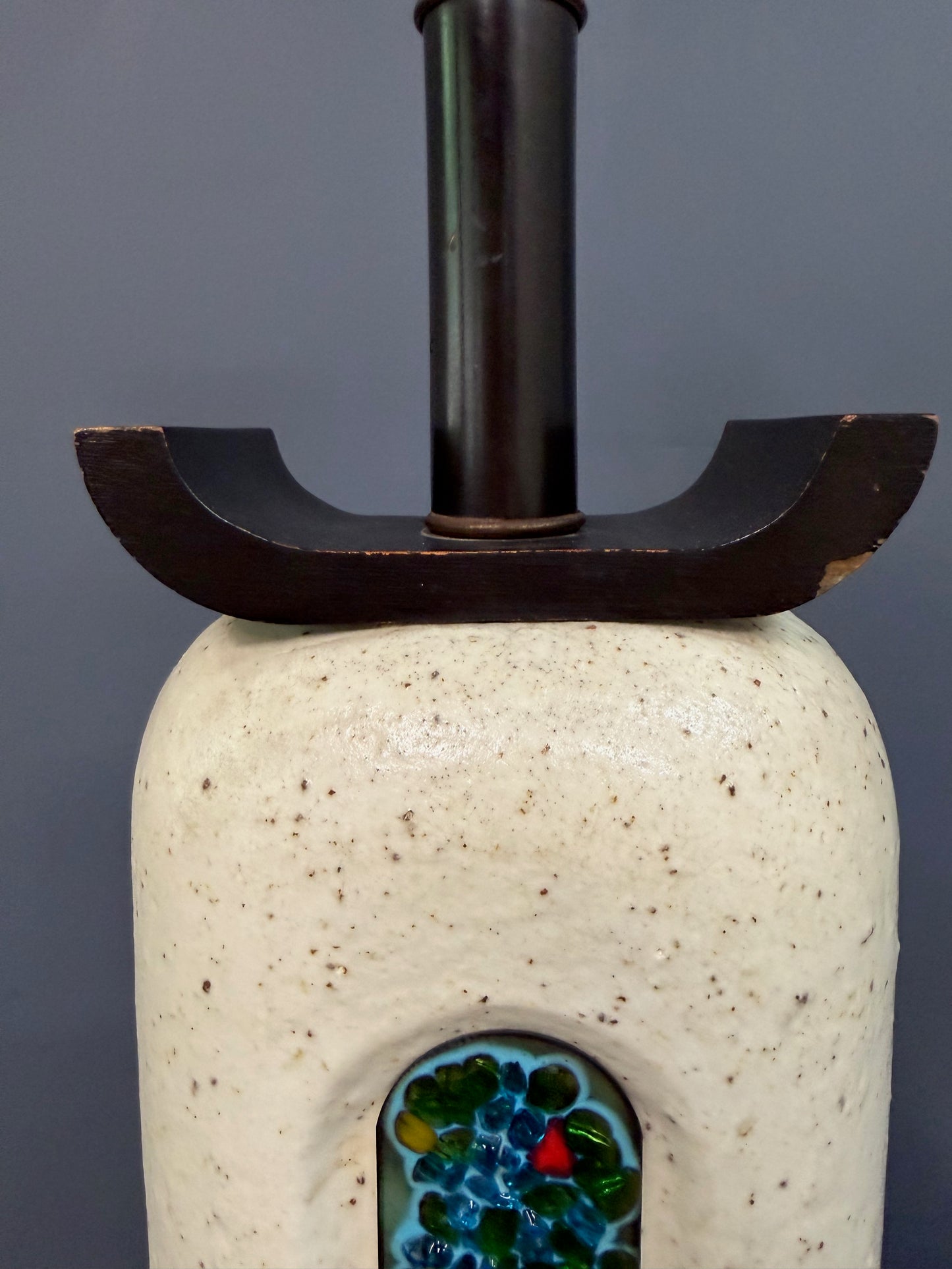 Ceramic Lamp W/ Fused Glass Mosaic Panels, Attributed to Bitossi for Raymor 1960
