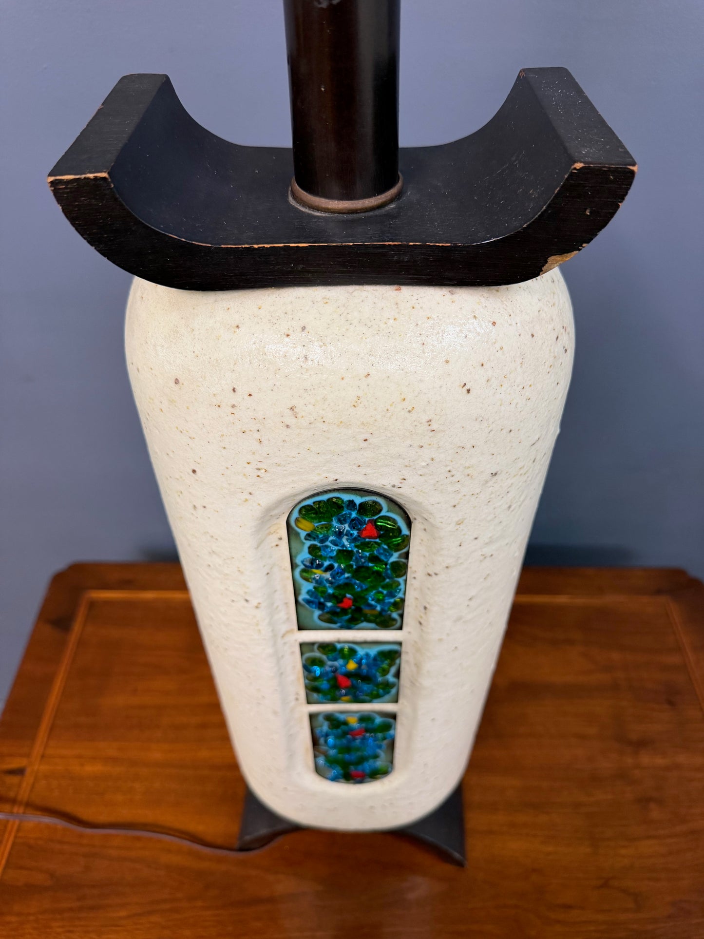 Ceramic Lamp W/ Fused Glass Mosaic Panels, Attributed to Bitossi for Raymor 1960
