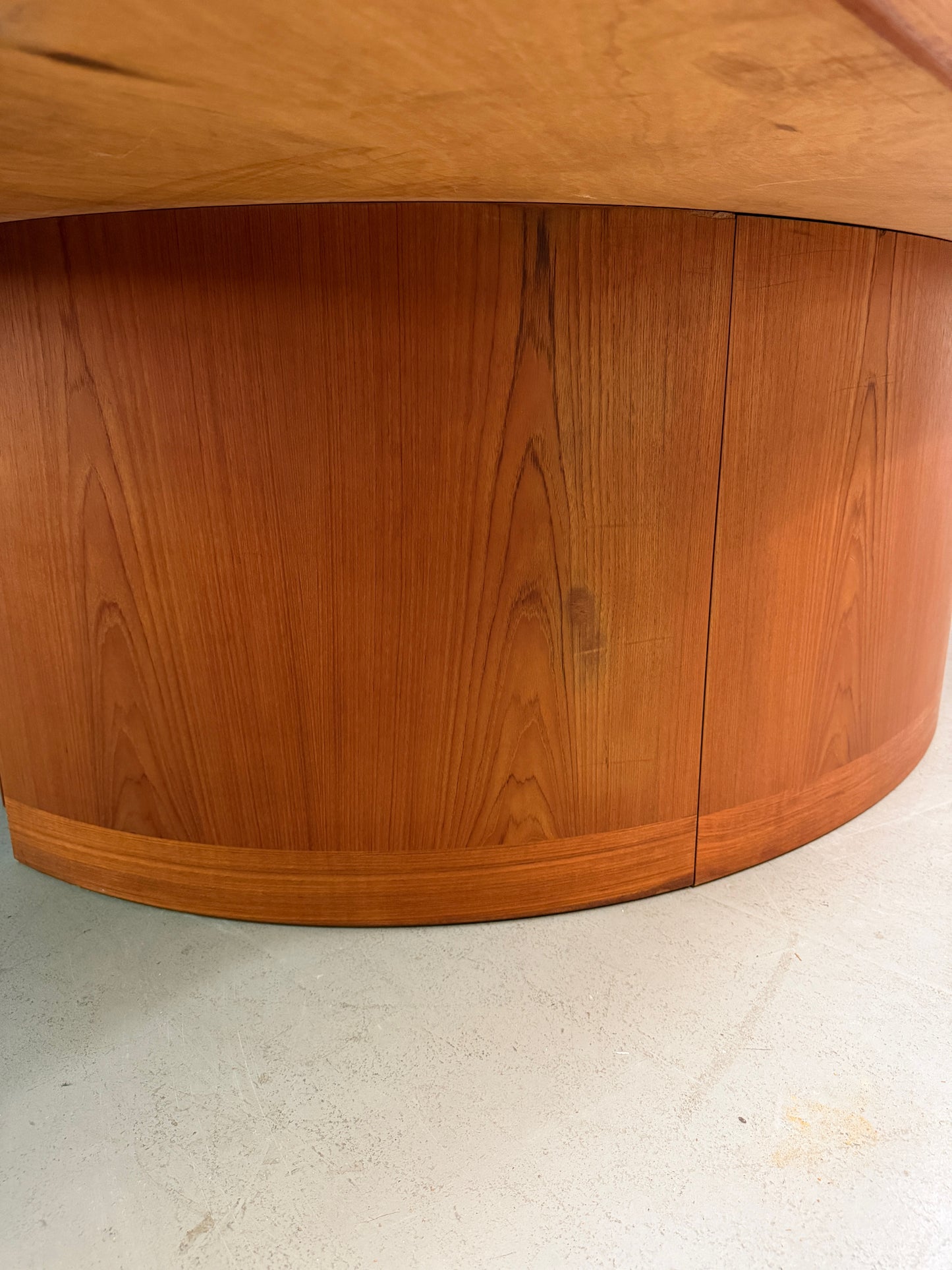 Dyrlund Danish Teak Executive Desk with Rounded Drum Pedestal Base, c. 1970s