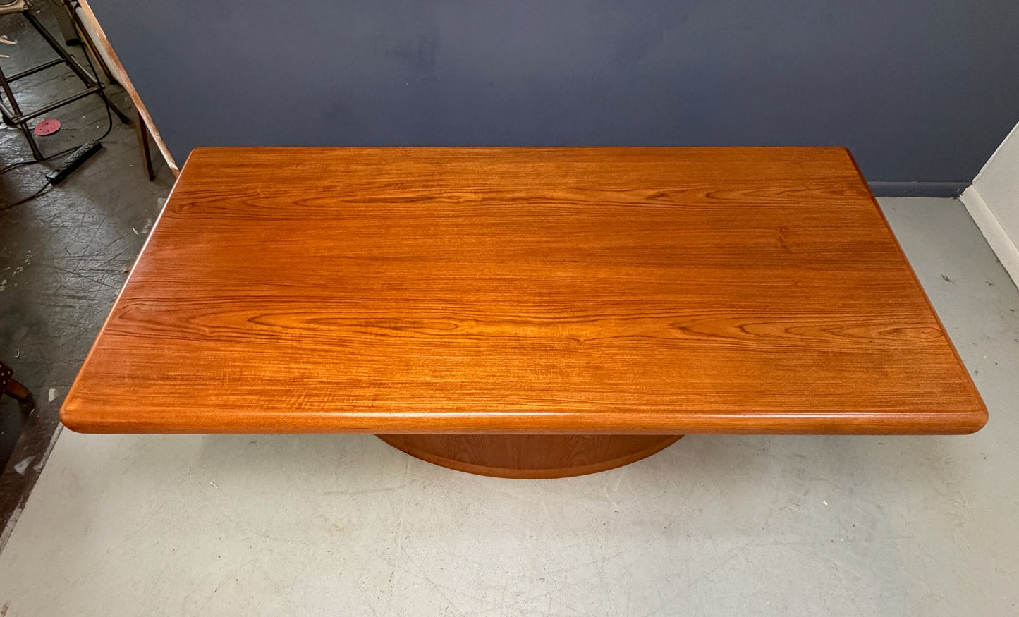 Dyrlund Danish Teak Executive Desk with Rounded Drum Pedestal Base, c. 1970s