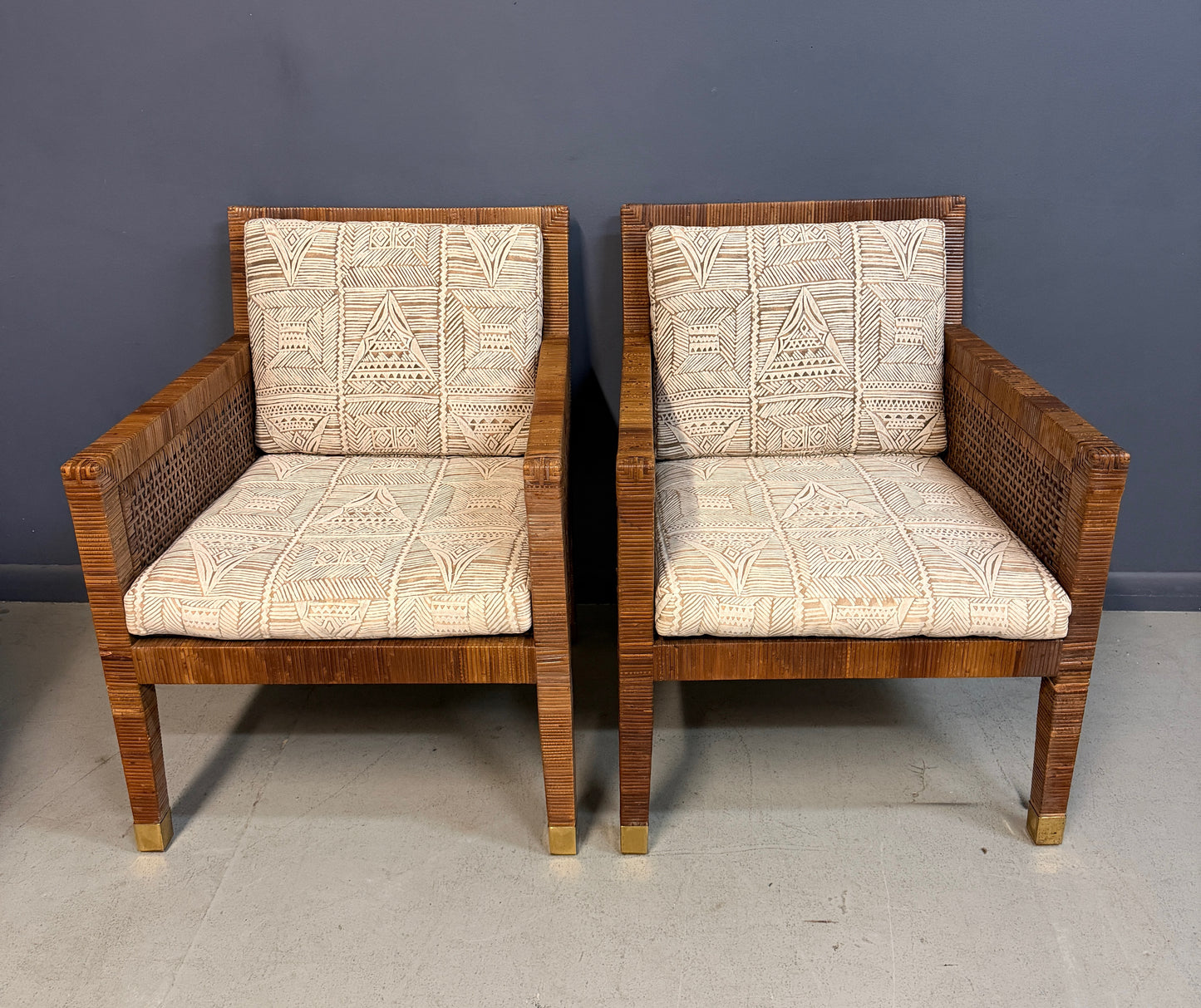 Billy Baldwin for Bielecky Brothers Rattan Game Table and Chairs, Set of 3 1970s Mid Century