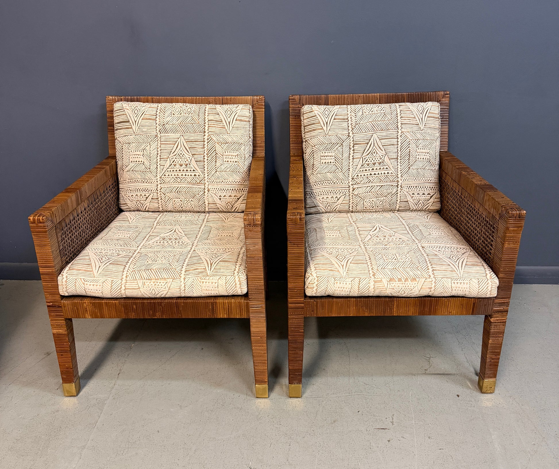 Billy Baldwin for Bielecky Brothers Rattan Game Table and Chairs, Set of 3 1970s Mid Century