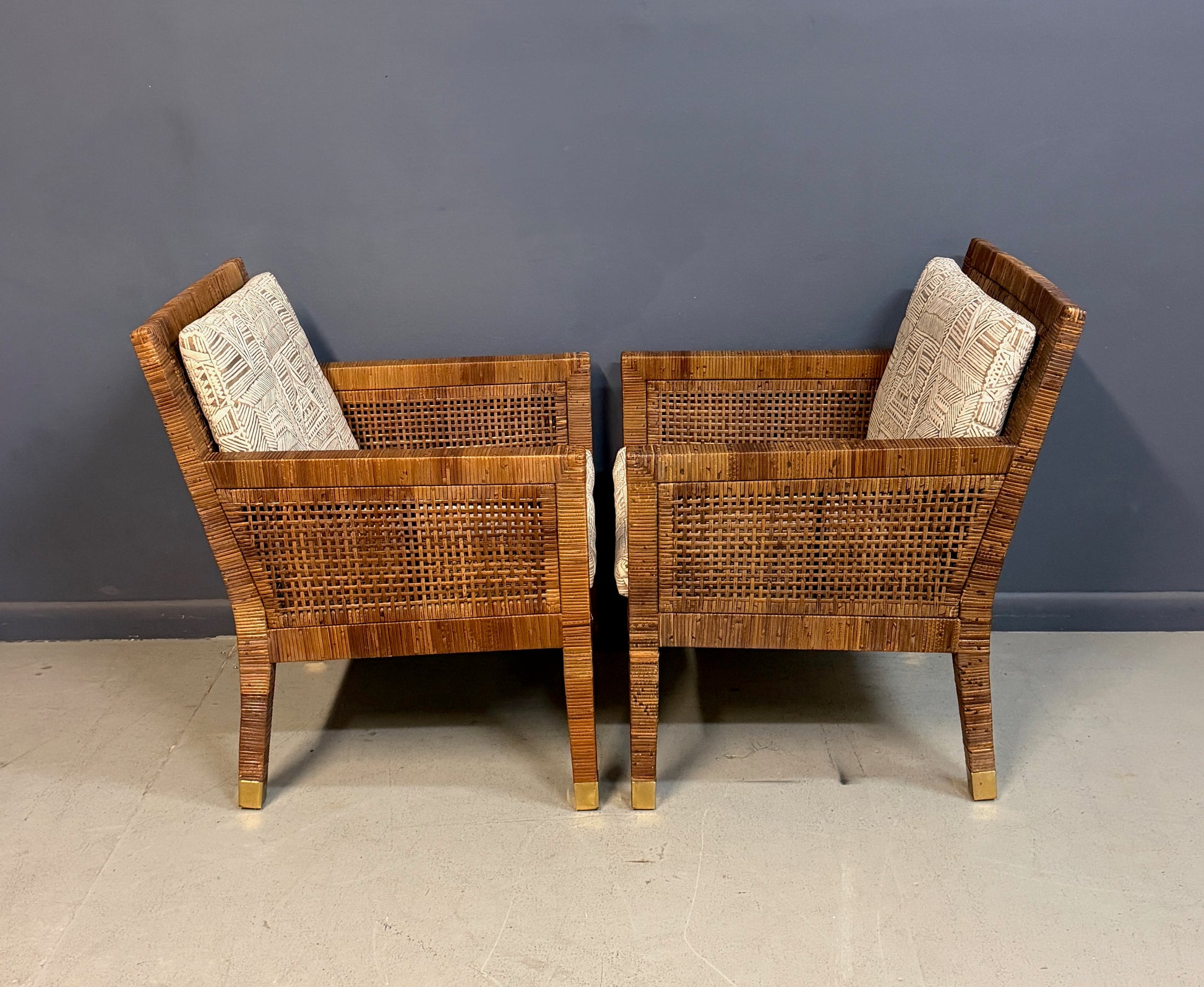 Billy Baldwin for Bielecky Brothers Rattan Game Table and Chairs, Set of 3 1970s Mid Century
