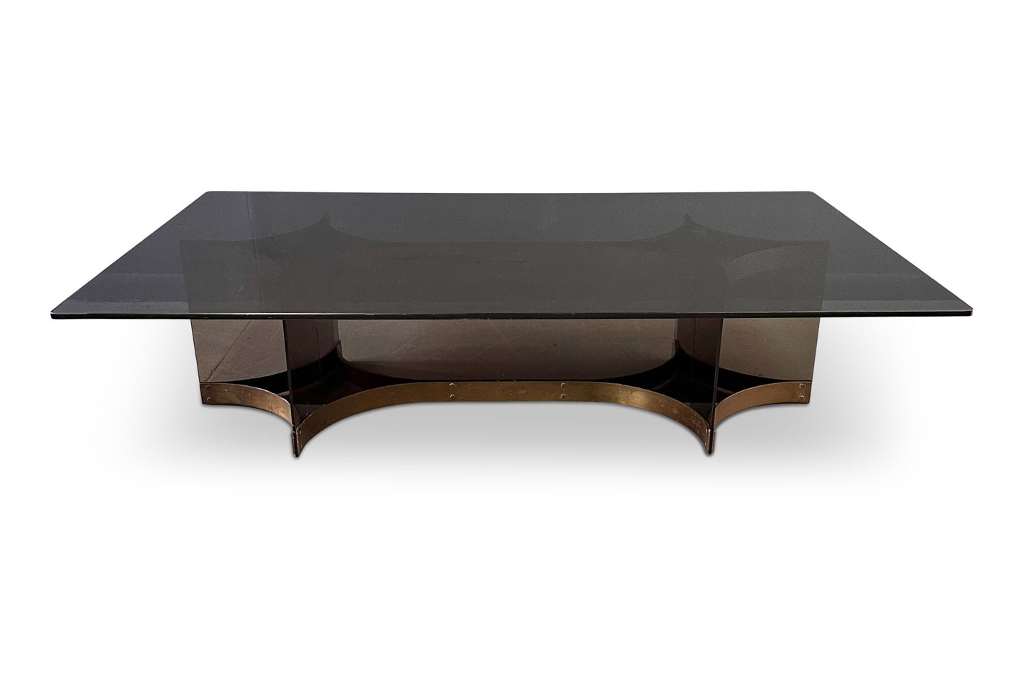 SOLD – Alessandro Albrizzzi Smoked Glass and Patinated Brass with Lucite Coffee Table