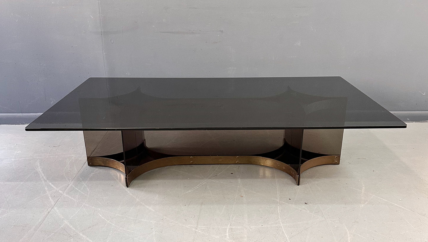 SOLD – Alessandro Albrizzzi Smoked Glass and Patinated Brass with Lucite Coffee Table