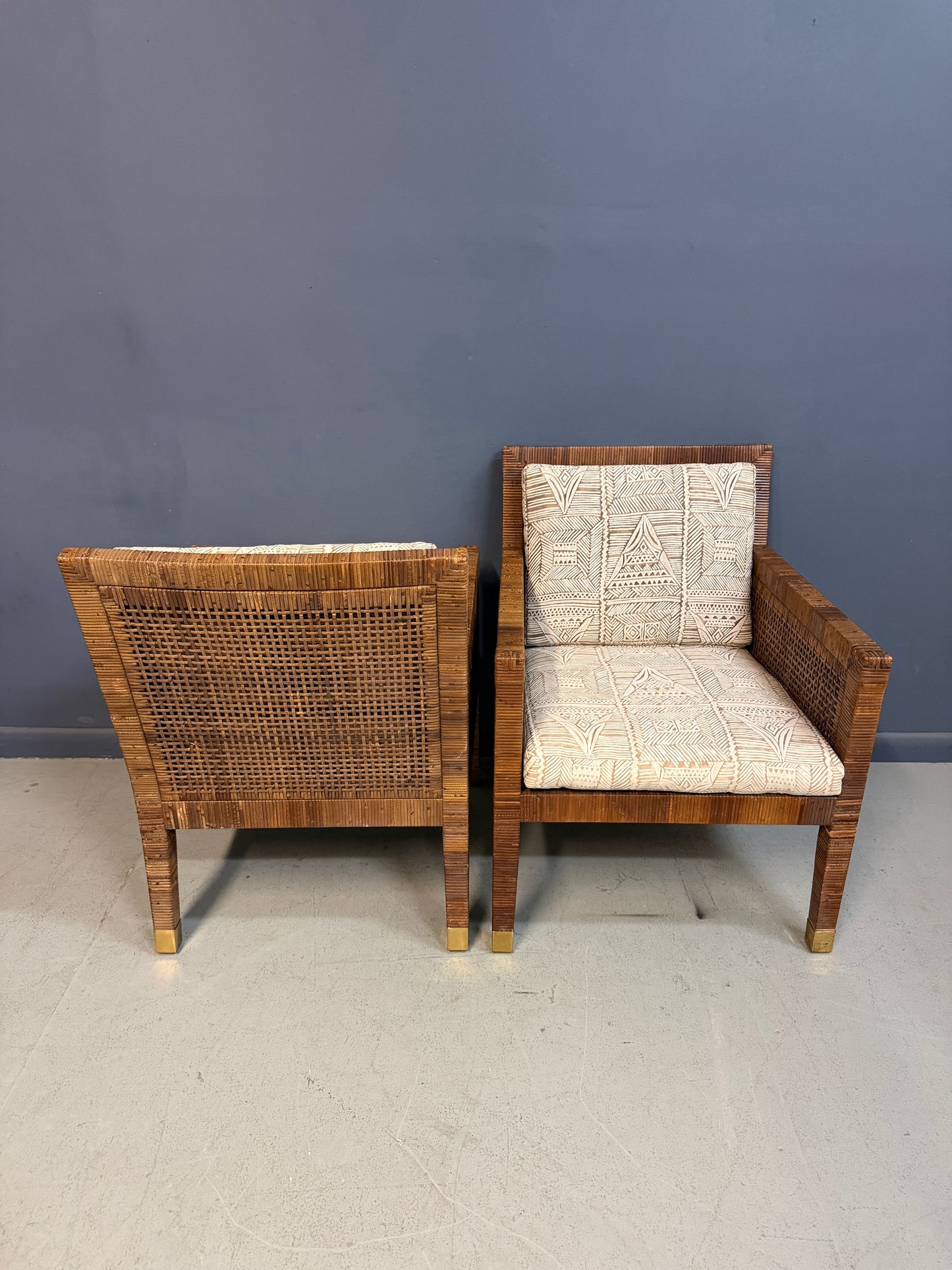 Billy Baldwin for Bielecky Brothers Rattan Game Table and Chairs, Set of 3 1970s Mid Century