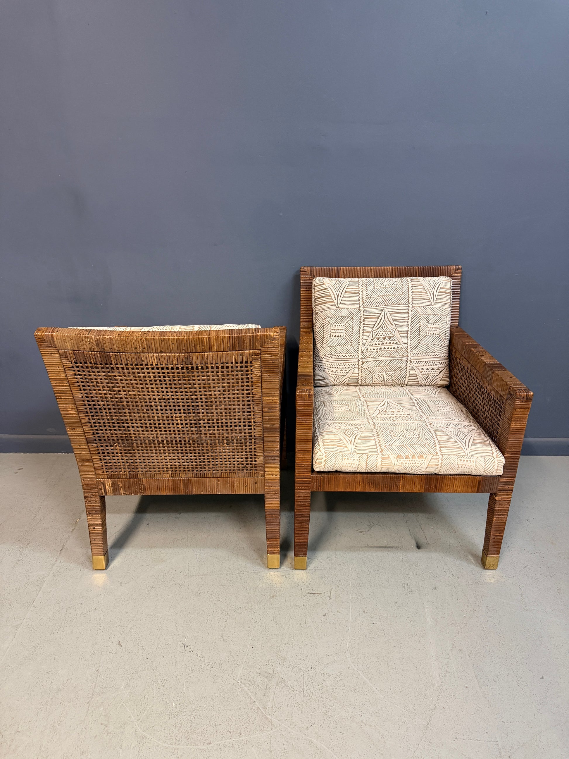 Billy Baldwin for Bielecky Brothers Rattan Game Table and Chairs, Set of 3 1970s Mid Century
