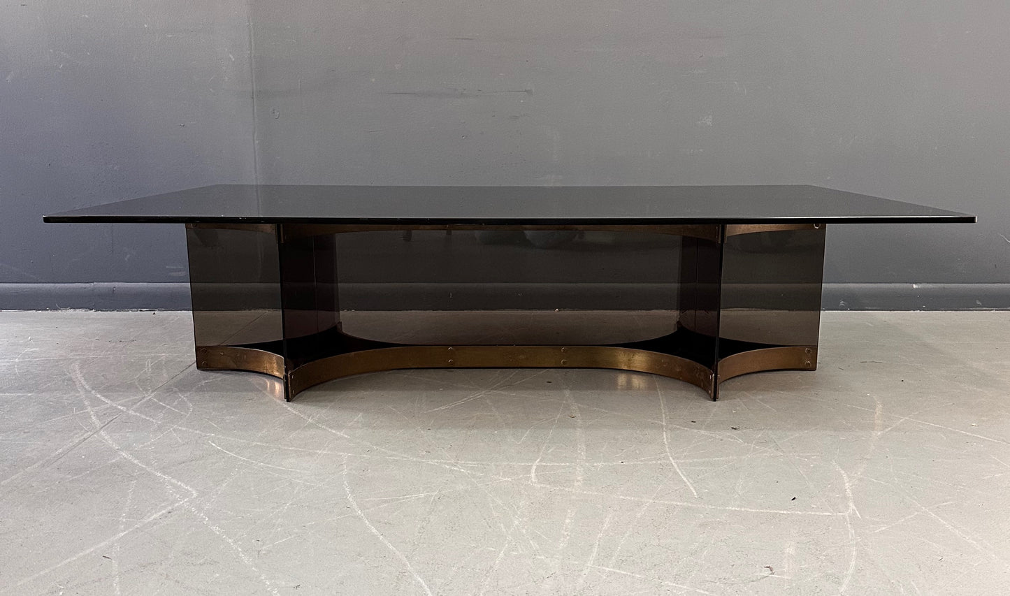 SOLD – Alessandro Albrizzzi Smoked Glass and Patinated Brass with Lucite Coffee Table