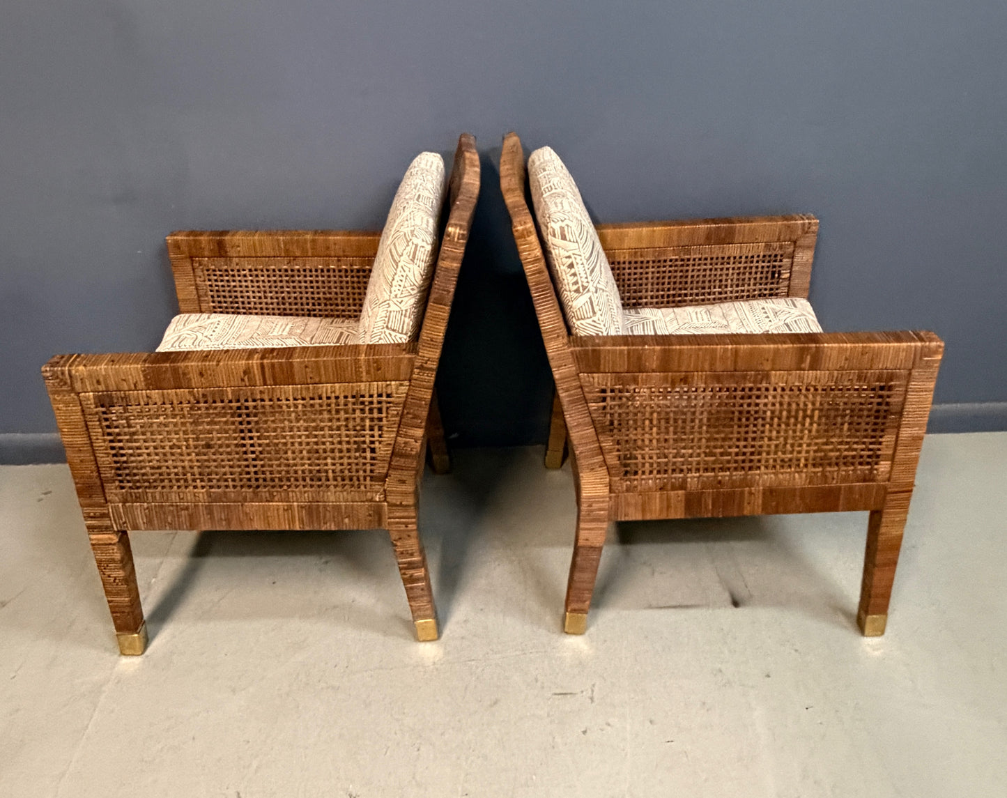 Billy Baldwin for Bielecky Brothers Rattan Game Table and Chairs, Set of 3 1970s Mid Century
