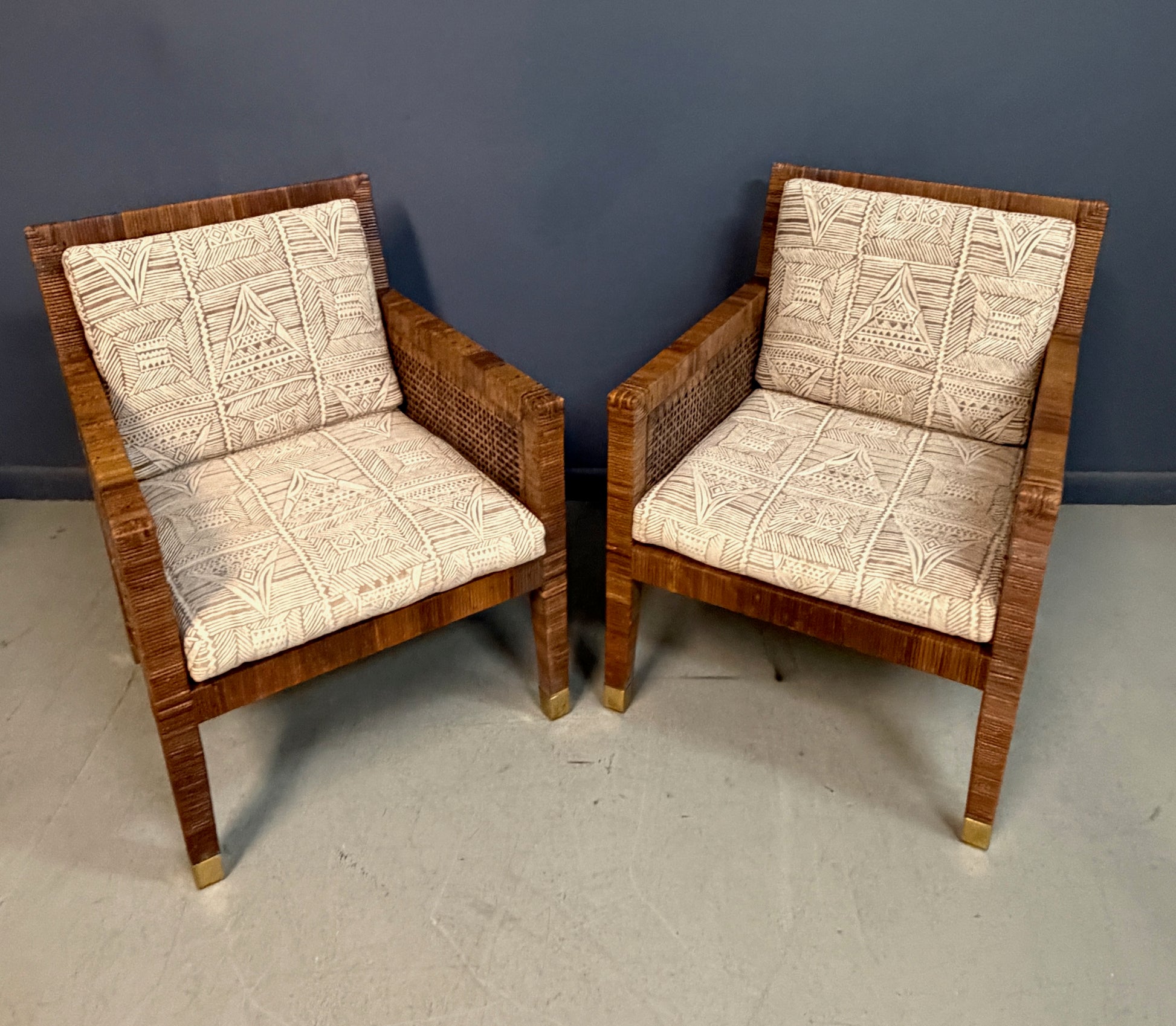 Billy Baldwin for Bielecky Brothers Rattan Game Table and Chairs, Set of 3 1970s Mid Century