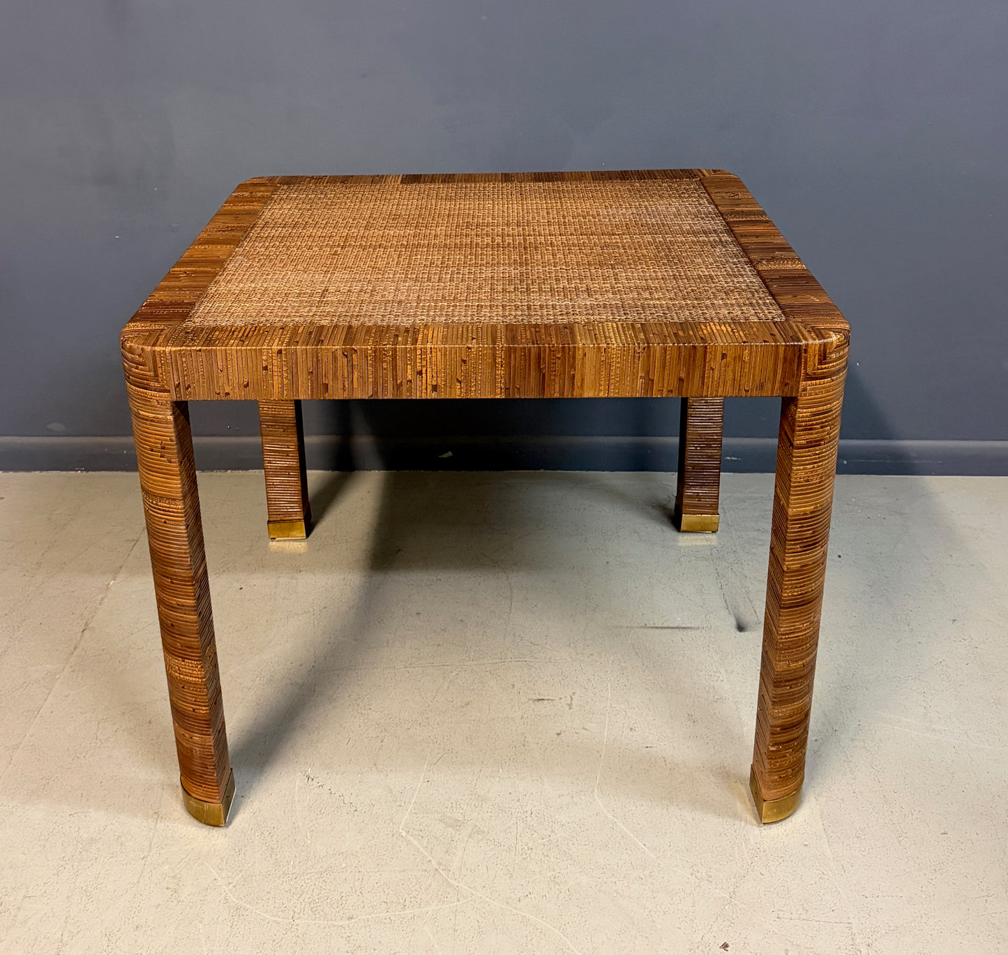 Billy Baldwin for Bielecky Brothers Rattan Game Table and Chairs, Set of 3 1970s Mid Century