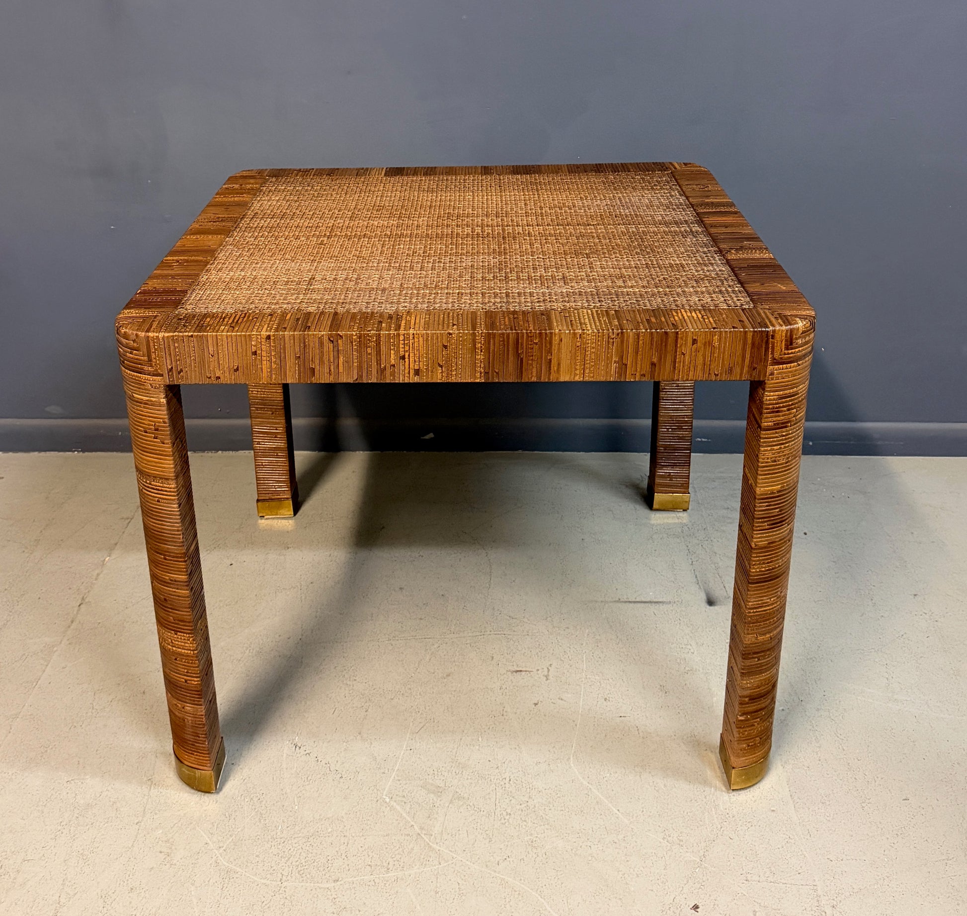 Billy Baldwin for Bielecky Brothers Rattan Game Table and Chairs, Set of 3 1970s Mid Century