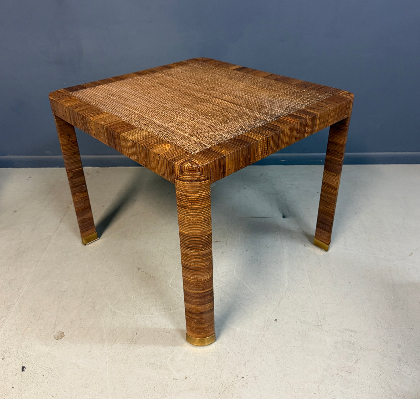 Billy Baldwin for Bielecky Brothers Rattan Game Table and Chairs, Set of 3 1970s Mid Century