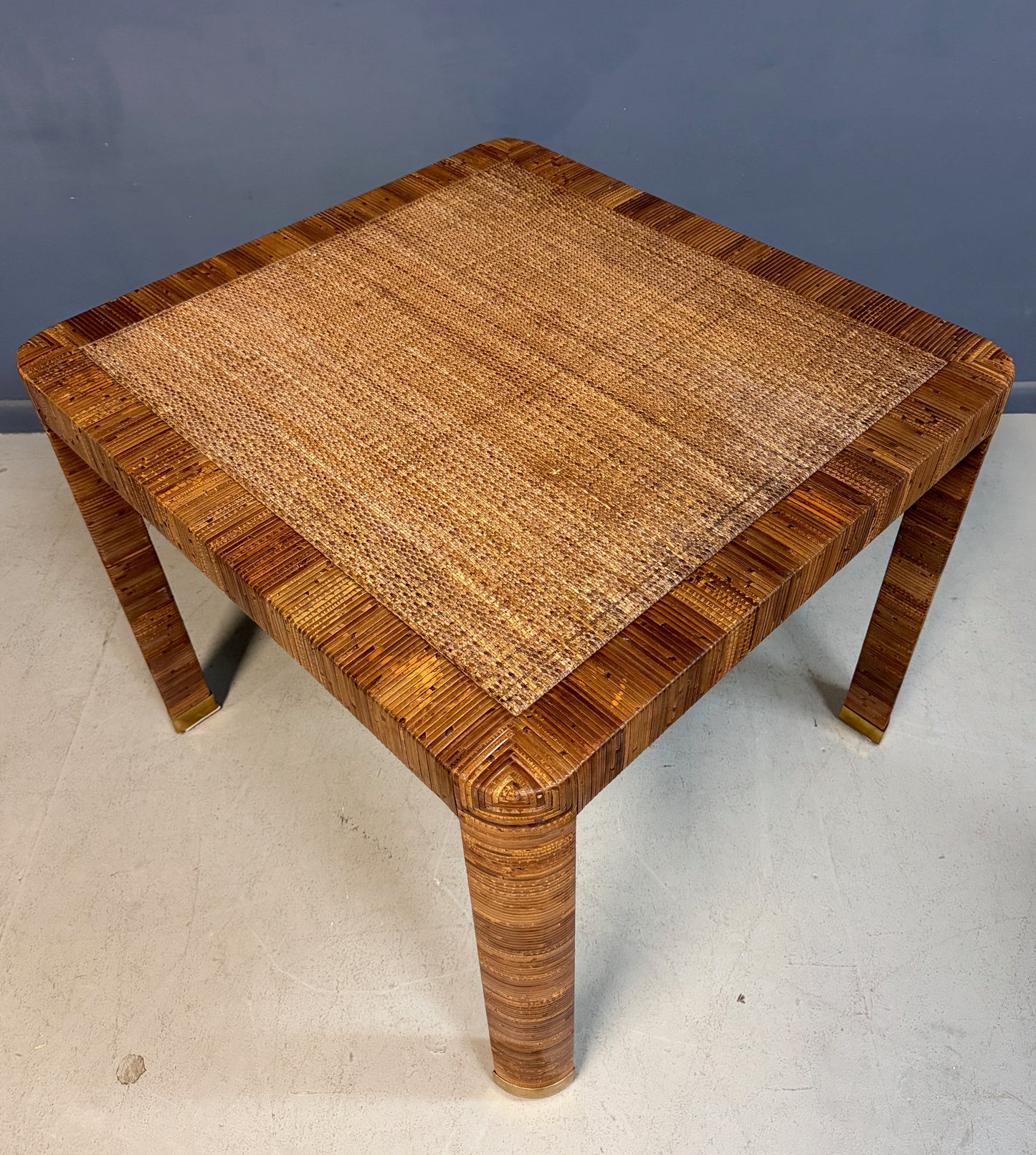 Billy Baldwin for Bielecky Brothers Rattan Game Table and Chairs, Set of 3 1970s Mid Century