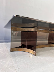Alessandro Albrizzzi Smoked Glass and Patinated Brass with Lucite Coffee Table