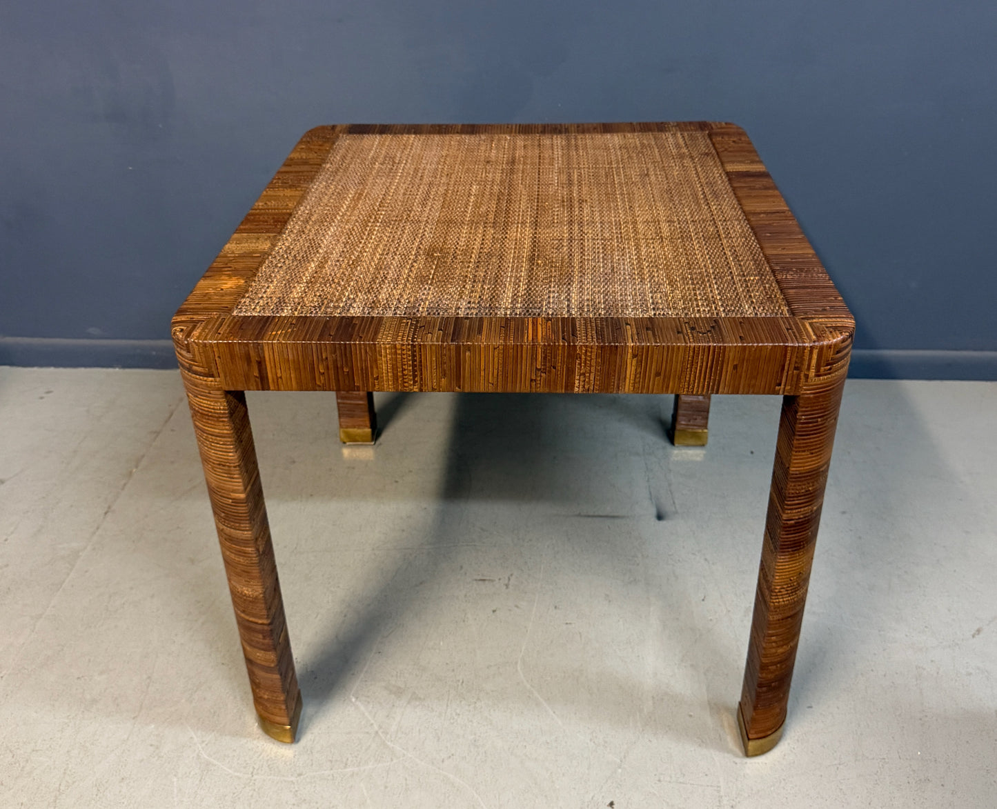 Billy Baldwin for Bielecky Brothers Rattan Game Table and Chairs, Set of 3 1970s Mid Century