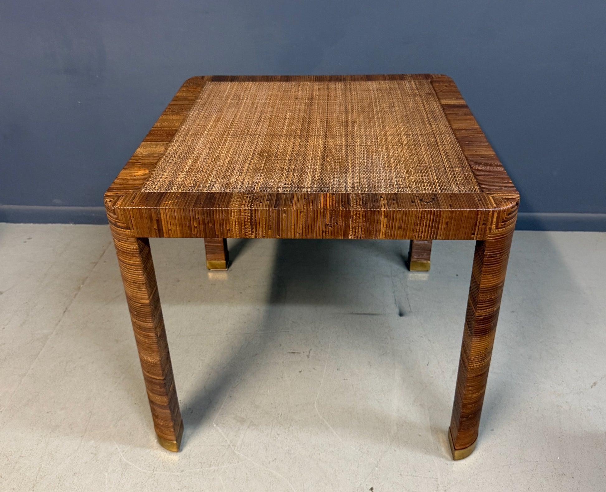 Billy Baldwin for Bielecky Brothers Rattan Game Table and Chairs, Set of 3 1970s Mid Century