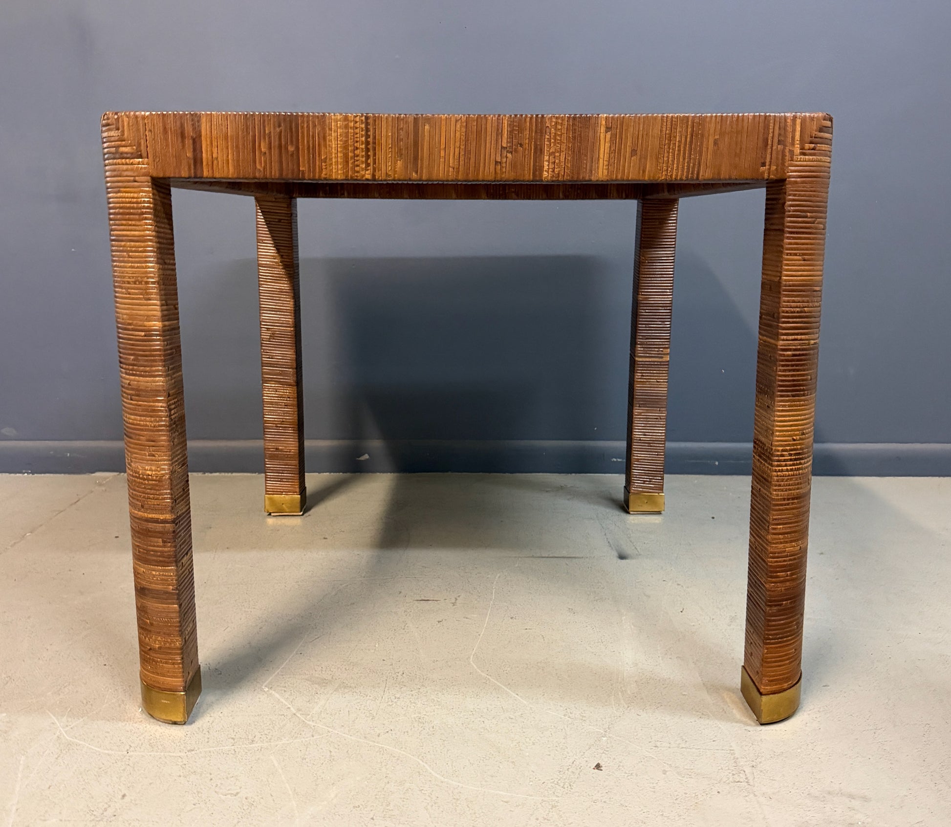 Billy Baldwin for Bielecky Brothers Rattan Game Table and Chairs, Set of 3 1970s Mid Century