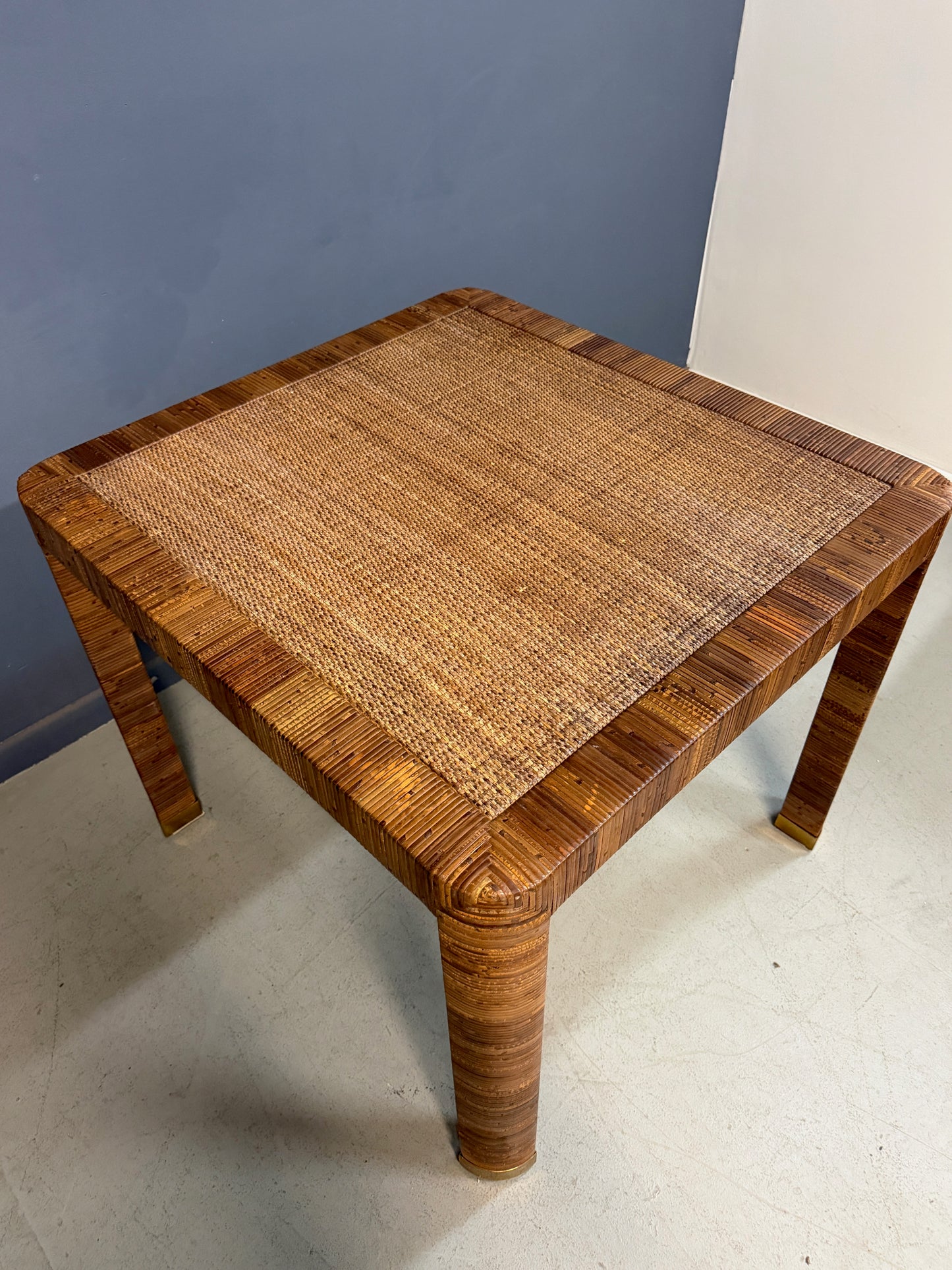 Billy Baldwin for Bielecky Brothers Rattan Game Table and Chairs, Set of 3 1970s Mid Century