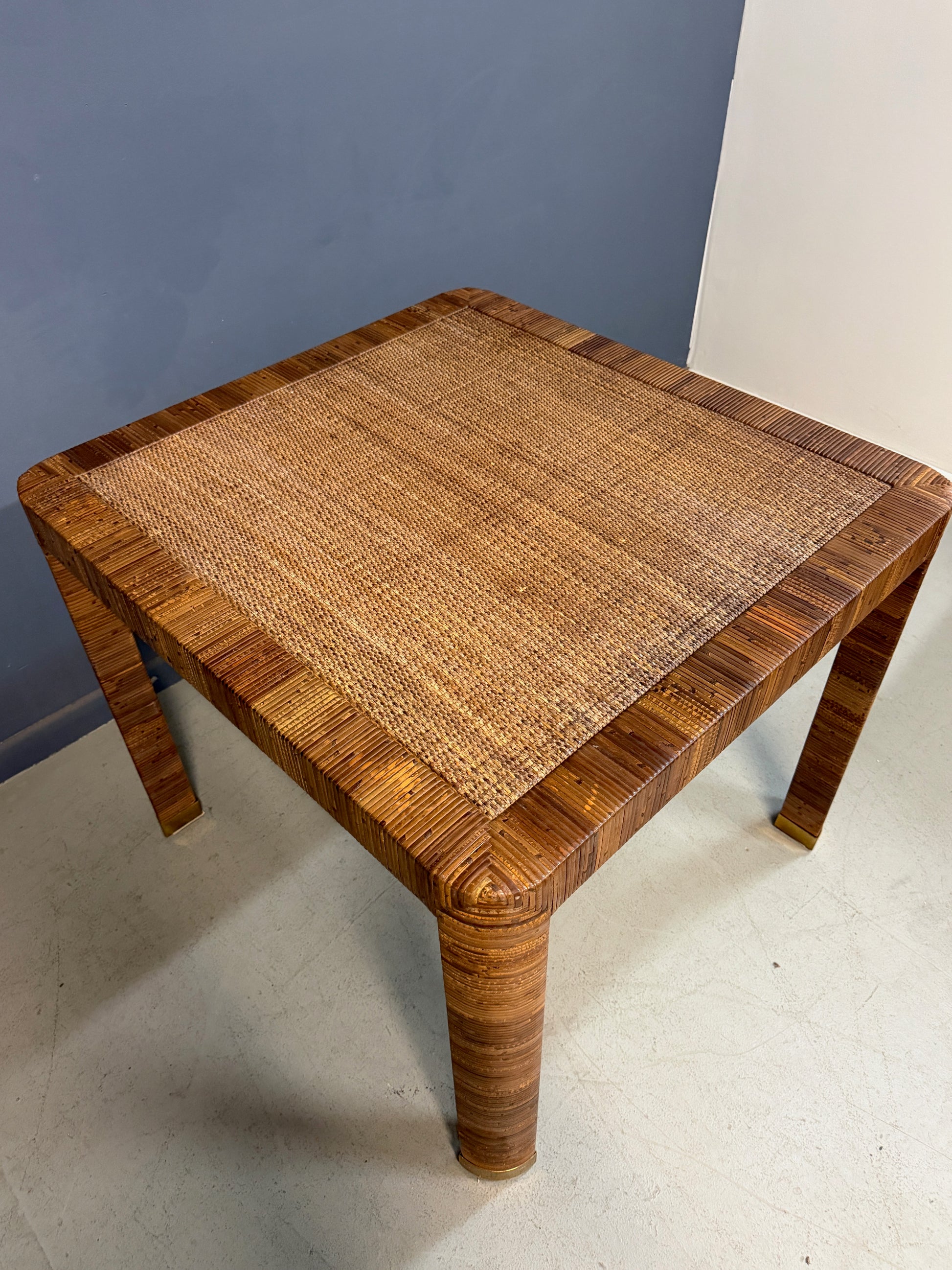Billy Baldwin for Bielecky Brothers Rattan Game Table and Chairs, Set of 3 1970s Mid Century