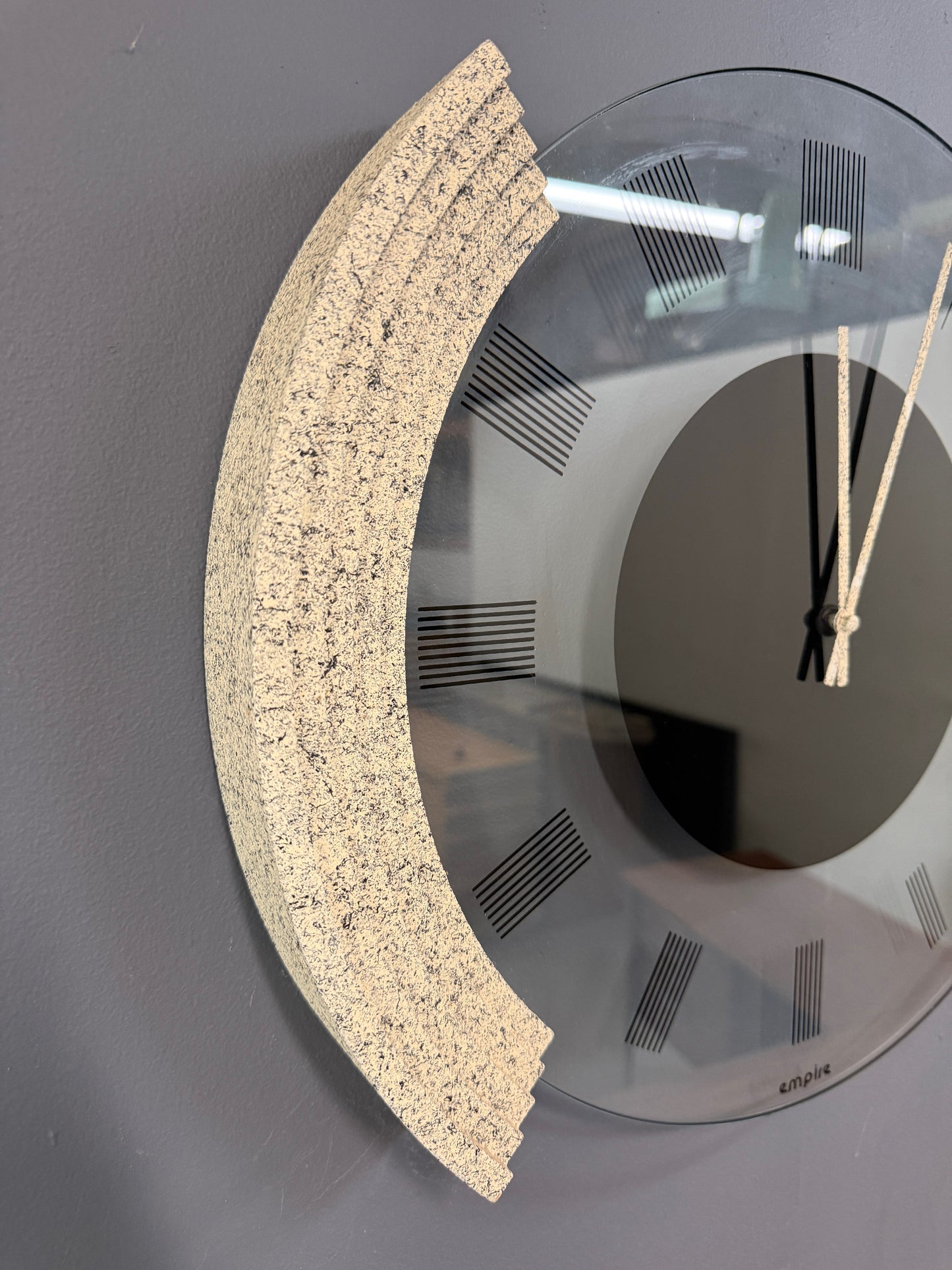 Postmodern Empire Wall Clock — Glass Face With Speckled Granite Accents, 1980s Memphis Style