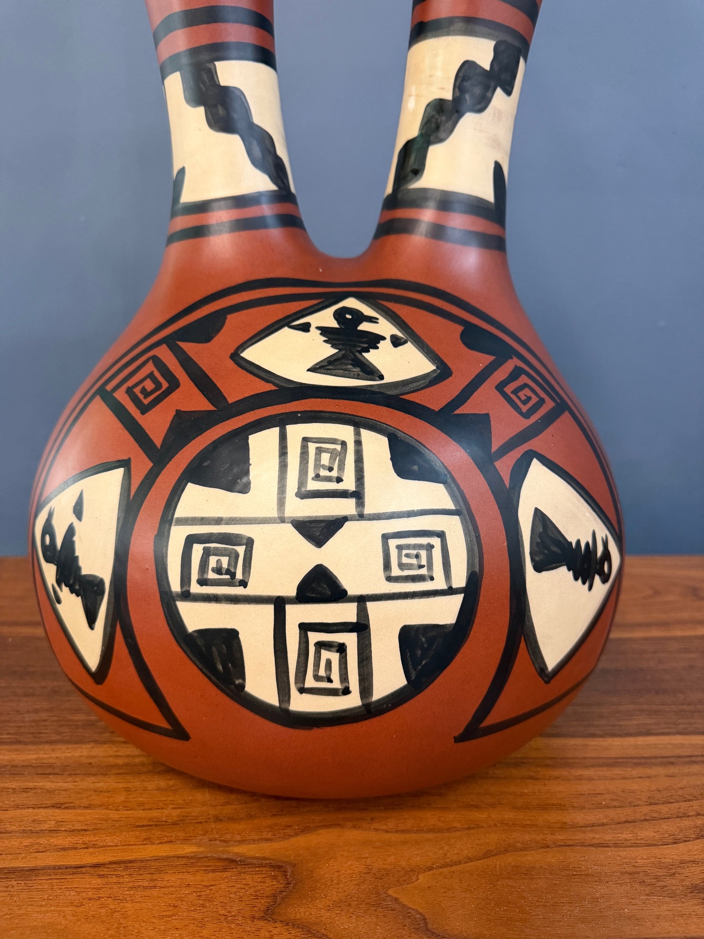 Southwestern Wedding Vase Pottery Table Lamp — Hand-Painted Terracotta