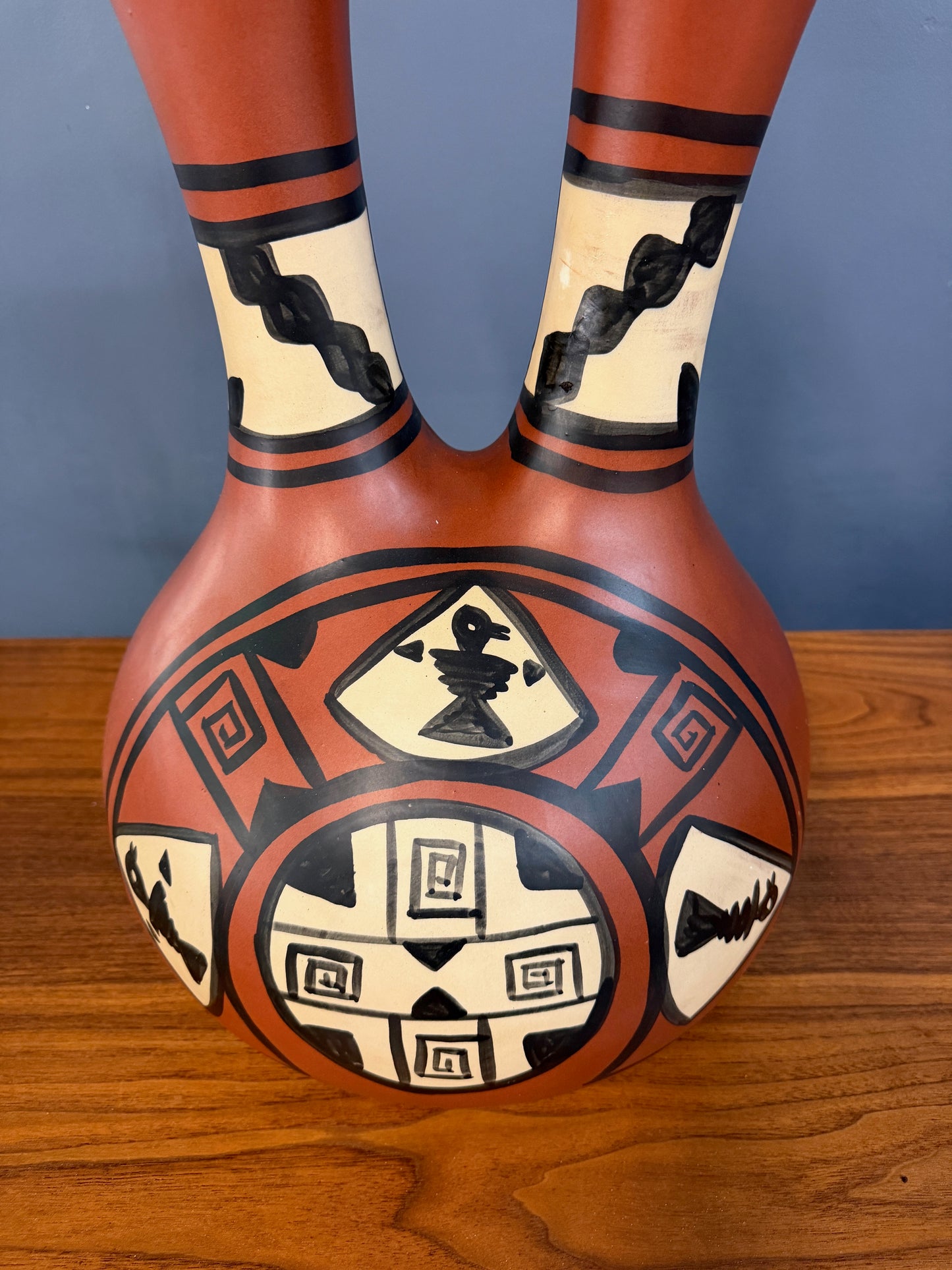 Southwestern Wedding Vase Pottery Table Lamp — Hand-Painted Terracotta