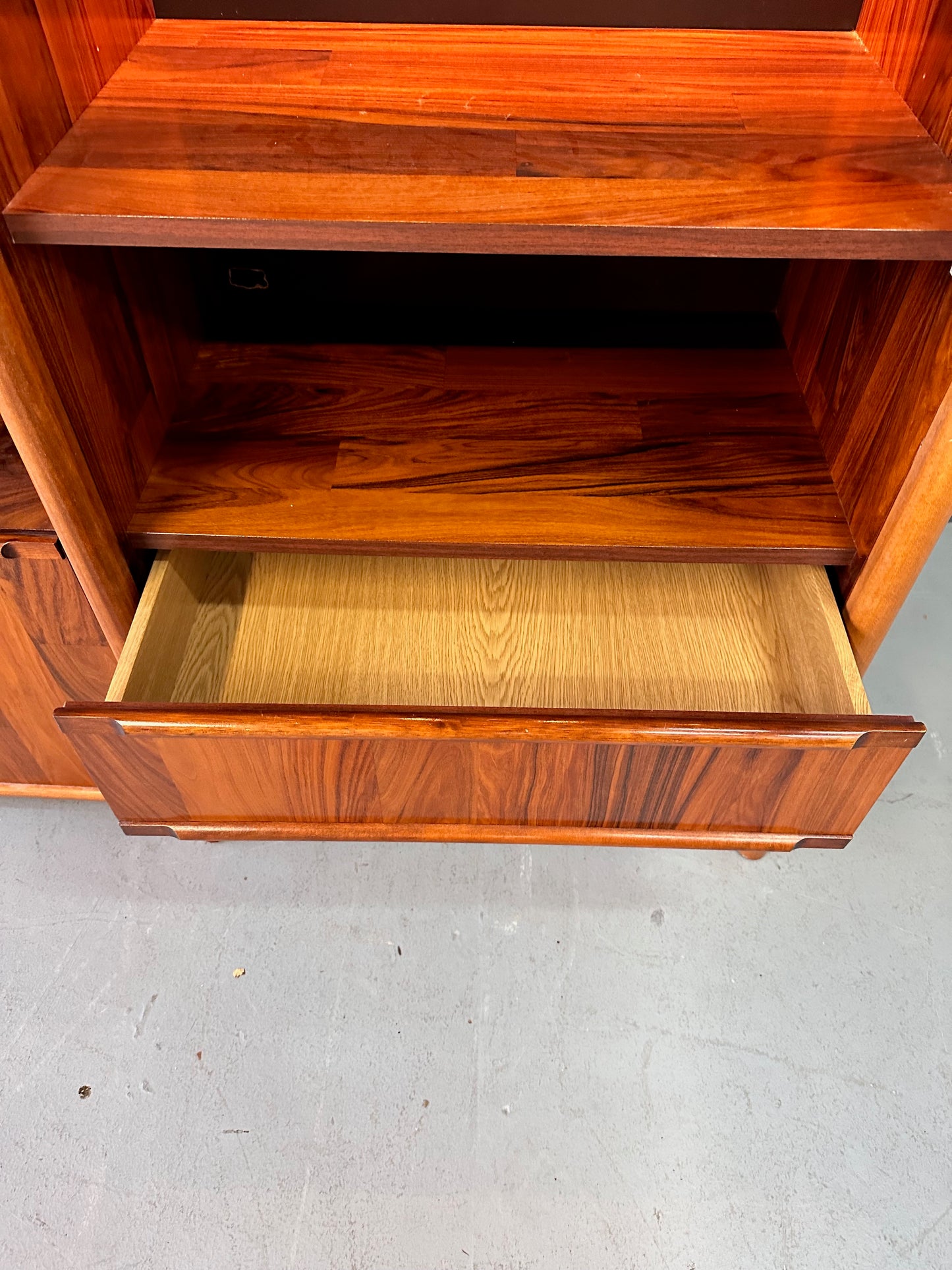 SOLD – 1980s Three Piece Lighted Rosewood Veneer Wall Unit the Style of Jorge Zalszupin