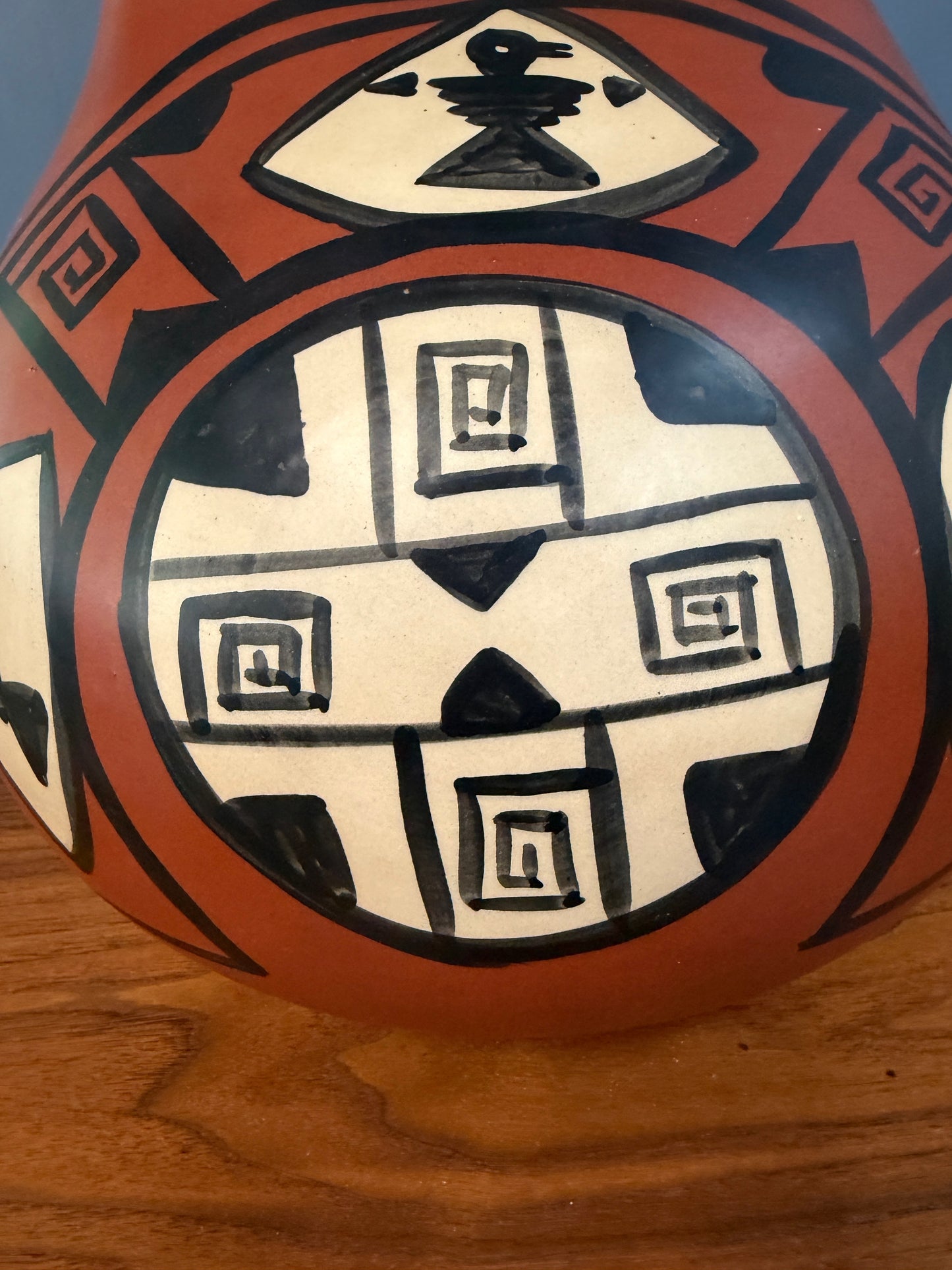 Southwestern Wedding Vase Pottery Table Lamp — Hand-Painted Terracotta