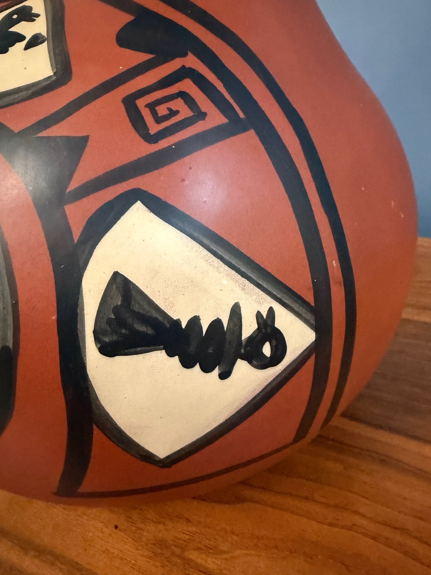 Southwestern Wedding Vase Pottery Table Lamp — Hand-Painted Terracotta