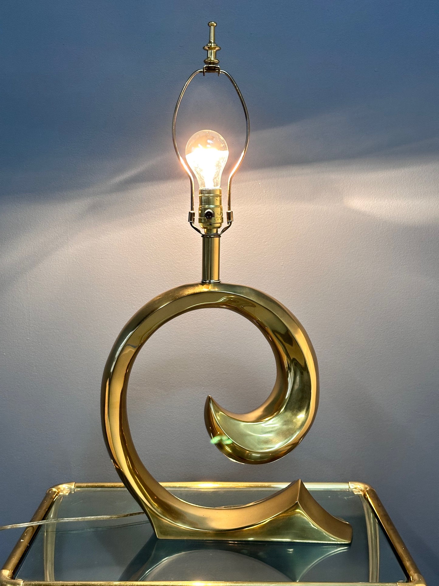SOLD – Erwin Lambeth Brass Pierre Cardin Logo Style Table Lamp