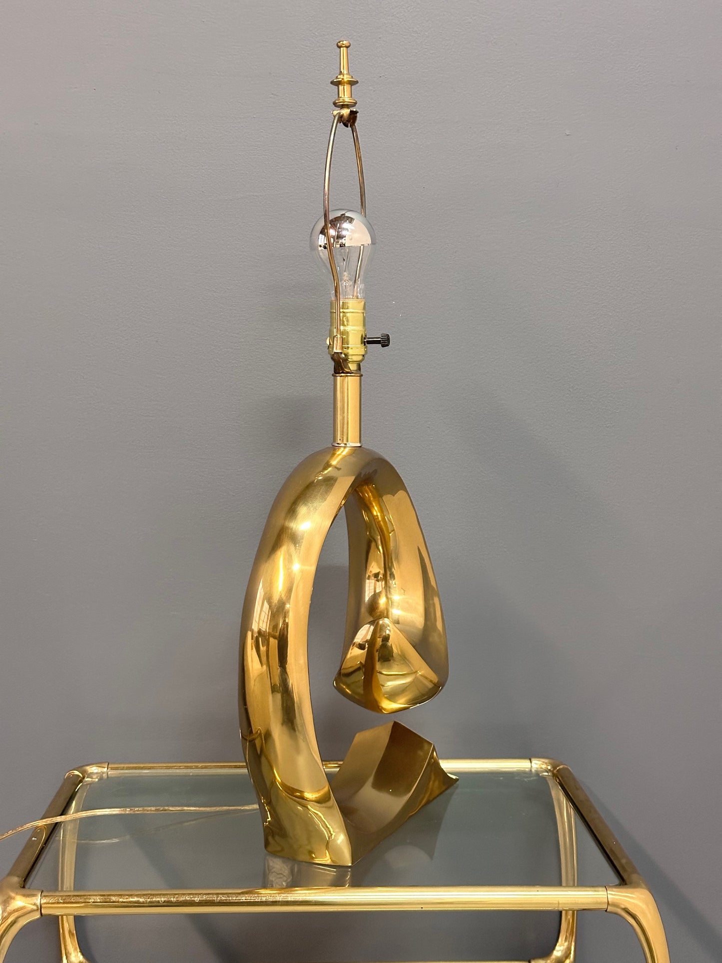 SOLD – Erwin Lambeth Brass Pierre Cardin Logo Style Table Lamp