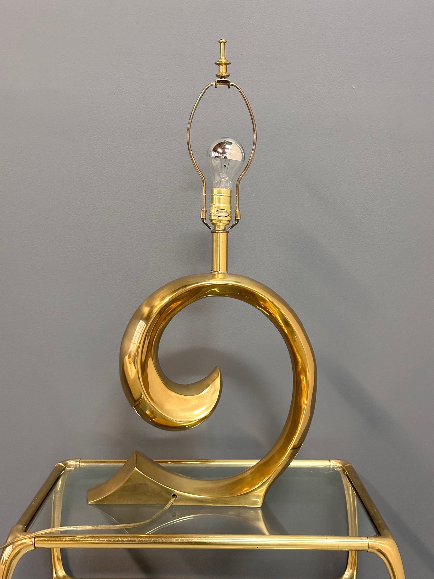 SOLD – Erwin Lambeth Brass Pierre Cardin Logo Style Table Lamp