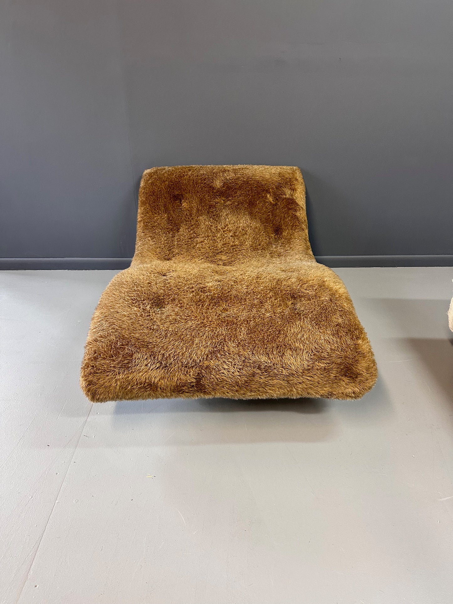 SOLD – Adrian Pearsall Style 1970s Wave Lounge Chair in a Fun Faux Fur Mid Century
