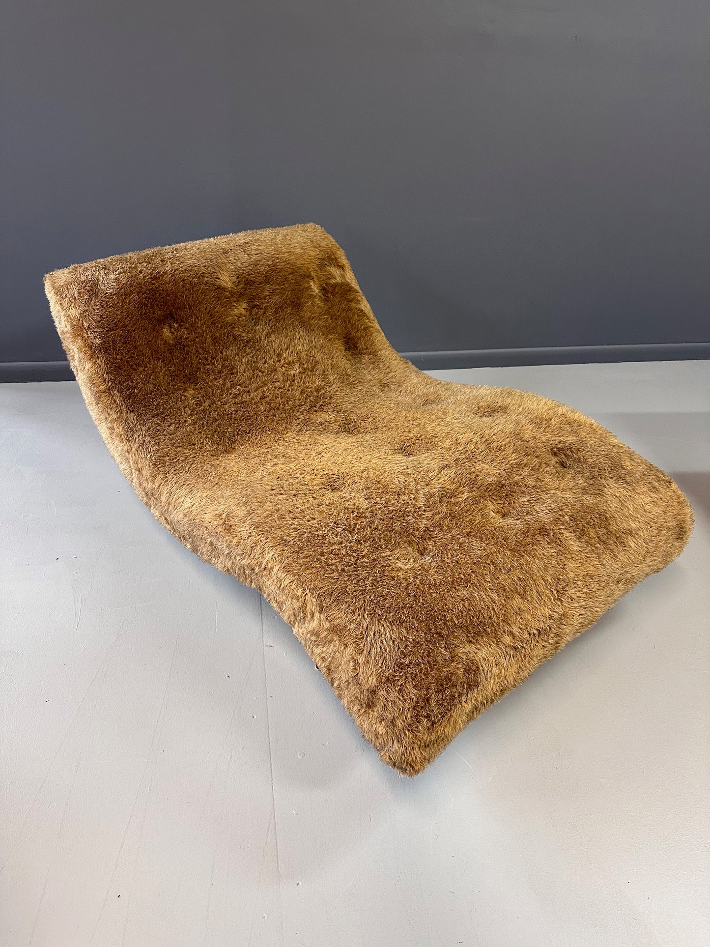 SOLD – Adrian Pearsall Style 1970s Wave Lounge Chair in a Fun Faux Fur Mid Century
