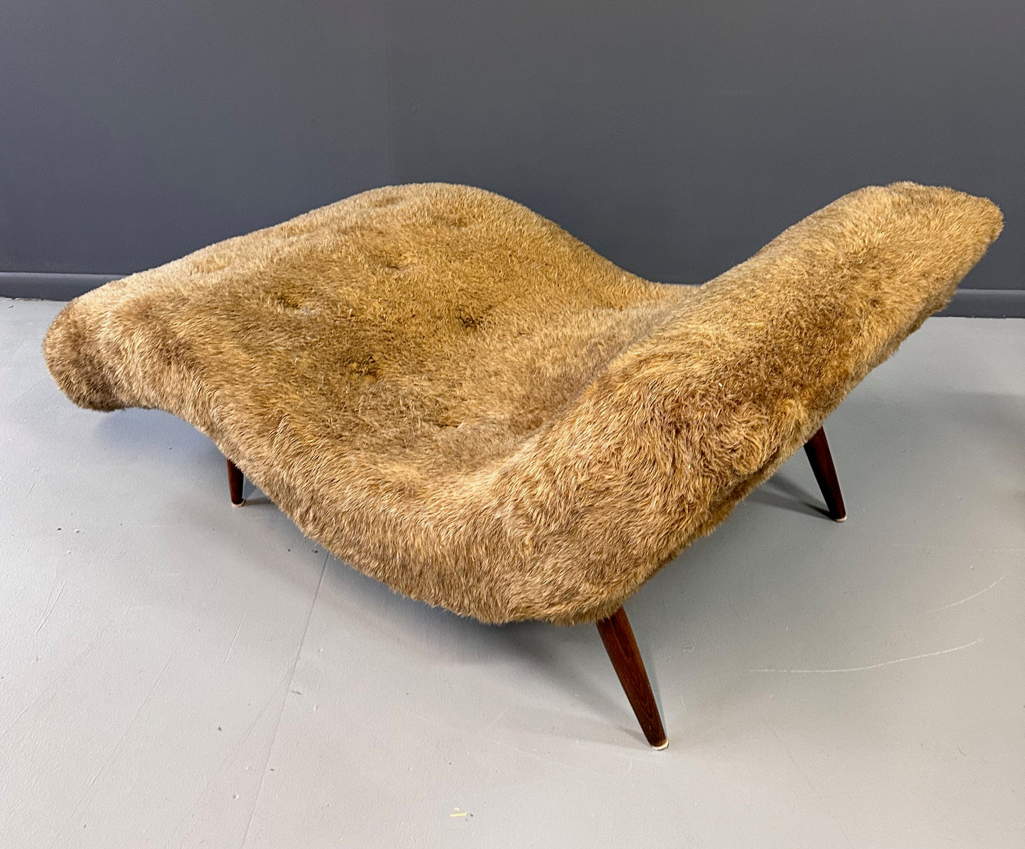 SOLD – Adrian Pearsall Style 1970s Wave Lounge Chair in a Fun Faux Fur Mid Century