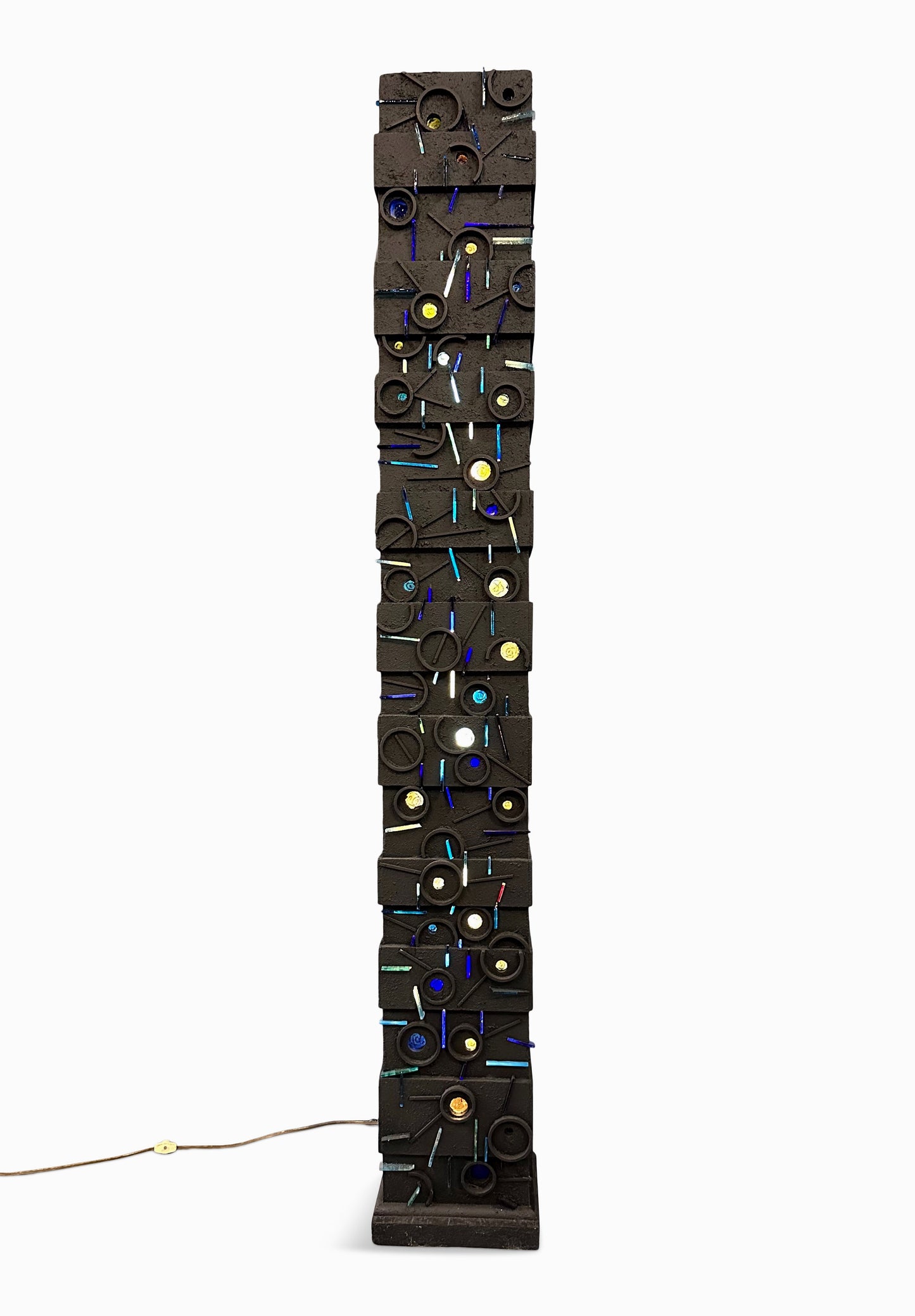 SOLD – Louise Nevelson Inspired Lighted Sculptural Floor Lamp with Glass Inserts