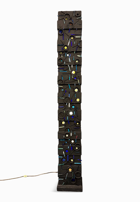 SOLD – Louise Nevelson Inspired Lighted Sculptural Floor Lamp with Glass Inserts