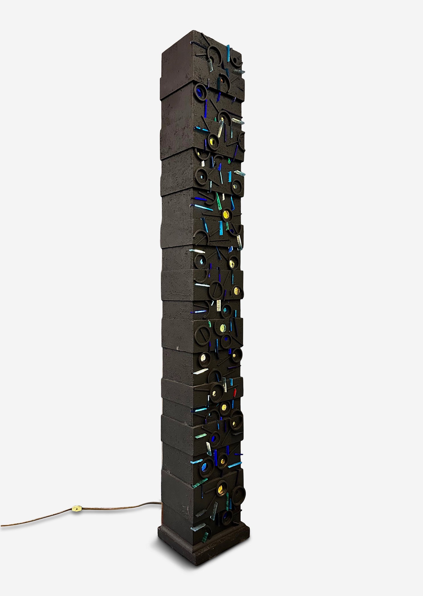 SOLD – Louise Nevelson Inspired Lighted Sculptural Floor Lamp with Glass Inserts