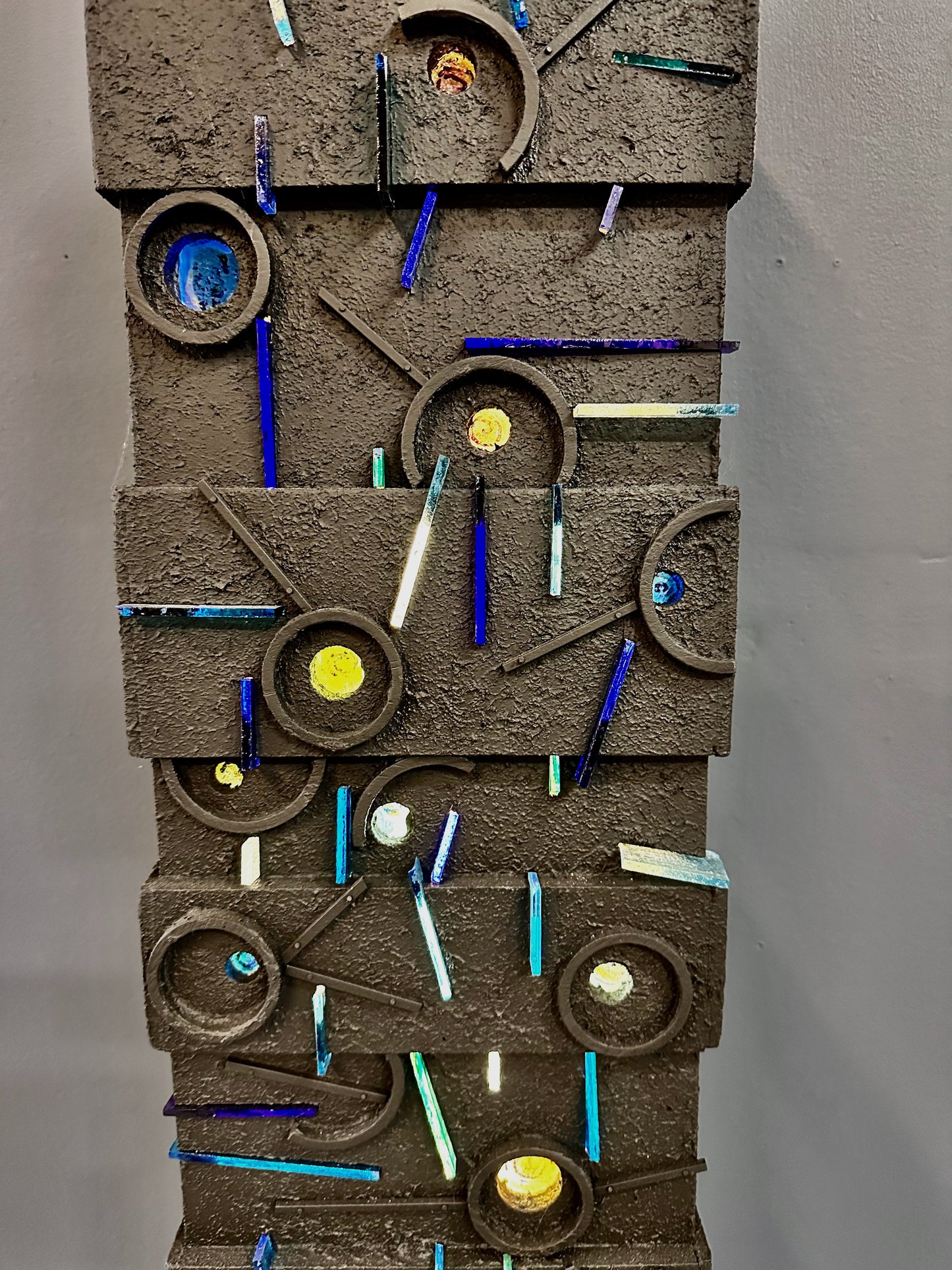 SOLD – Louise Nevelson Inspired Lighted Sculptural Floor Lamp with Glass Inserts