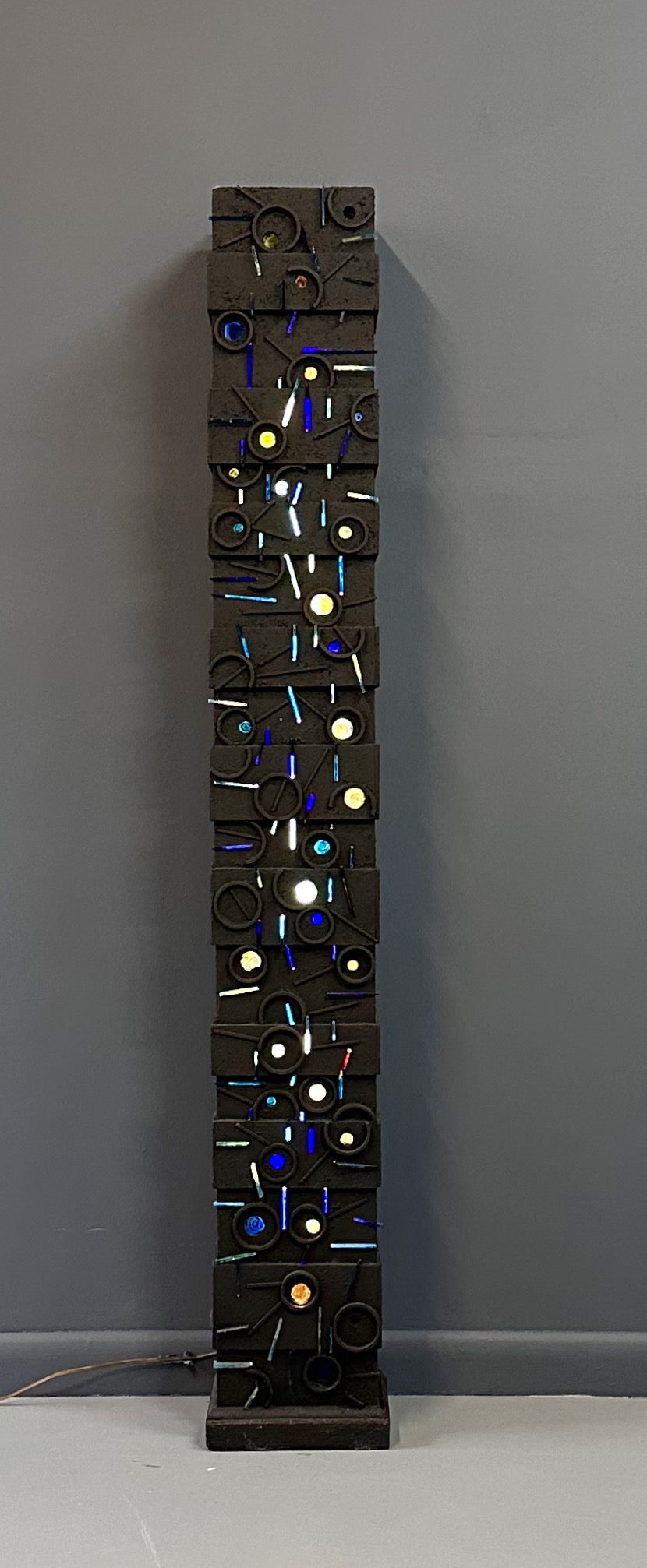 SOLD – Louise Nevelson Inspired Lighted Sculptural Floor Lamp with Glass Inserts